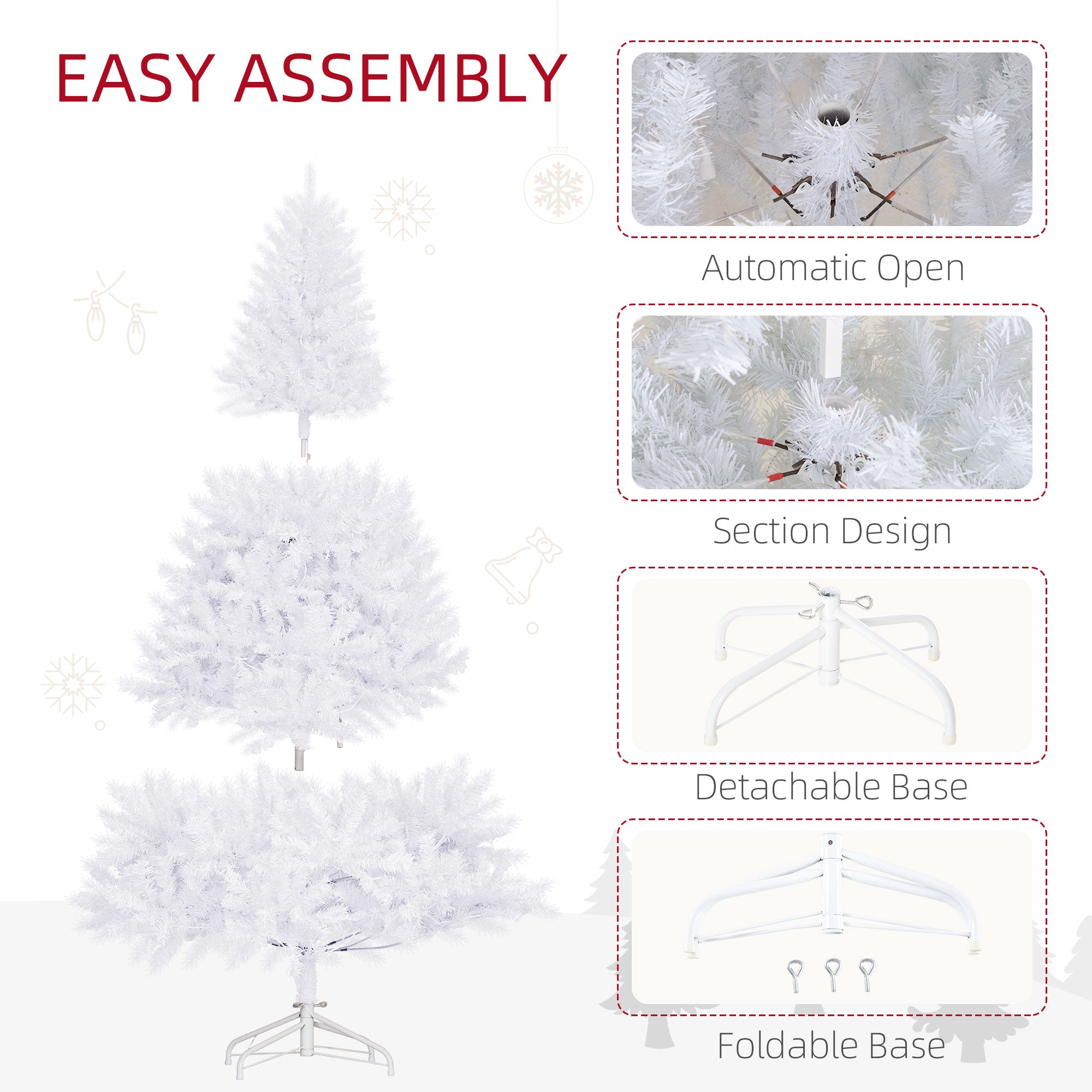 7.5 FT PreLit Artificial Christmas Tree with Realistic Branches 500 Warm White LED Lights White