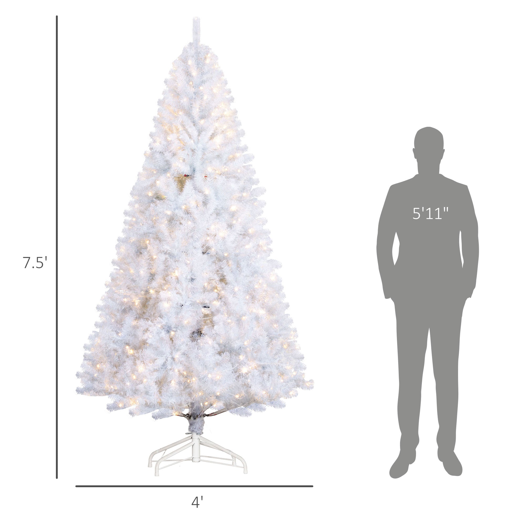 7.5 FT PreLit Artificial Christmas Tree with Realistic Branches 500 Warm White LED Lights White