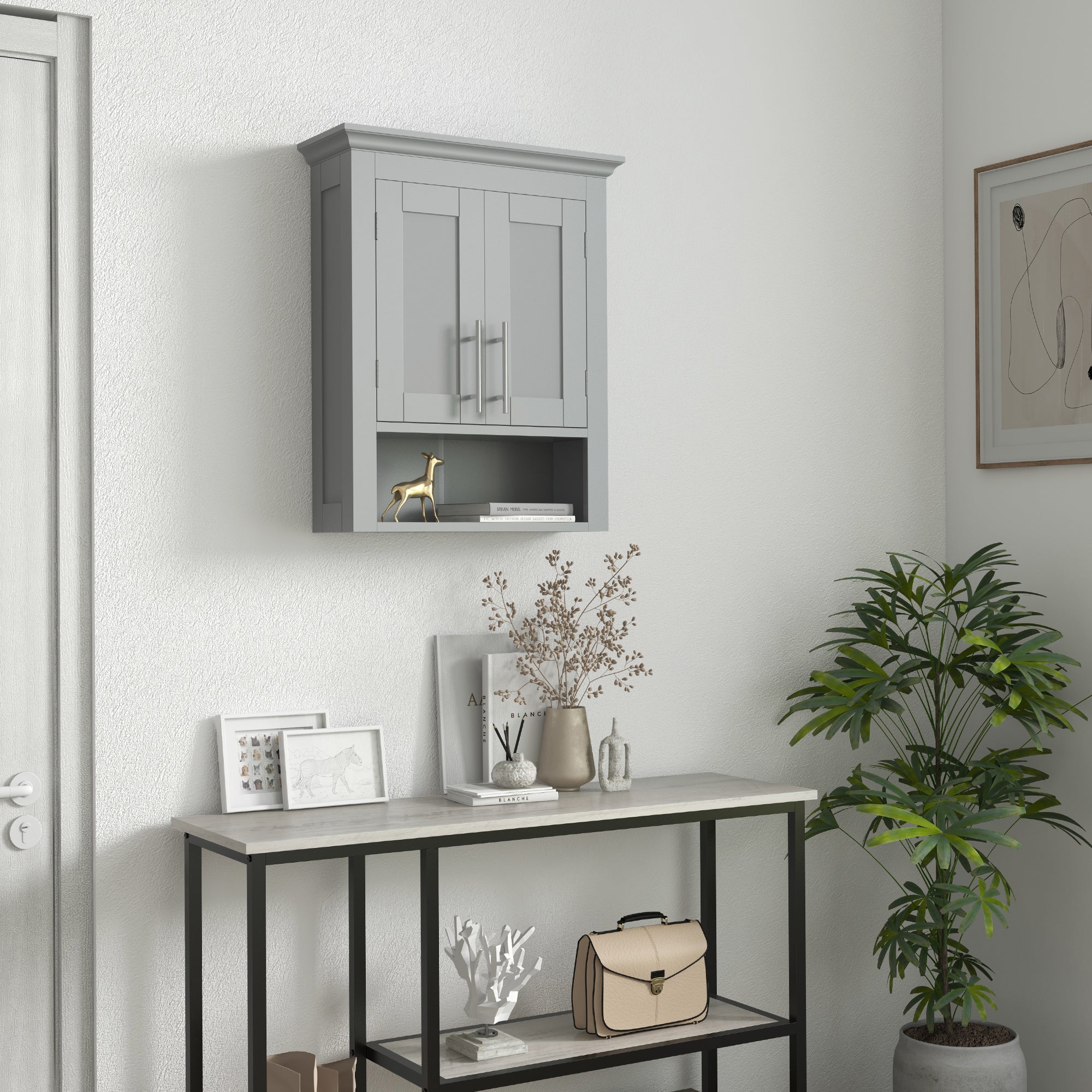 kleankin Bathroom Wall Cabinet, Medicine Cabinet, Over Toilet Storage Cabinet with Shelf for Living Room and Entryway, Grey