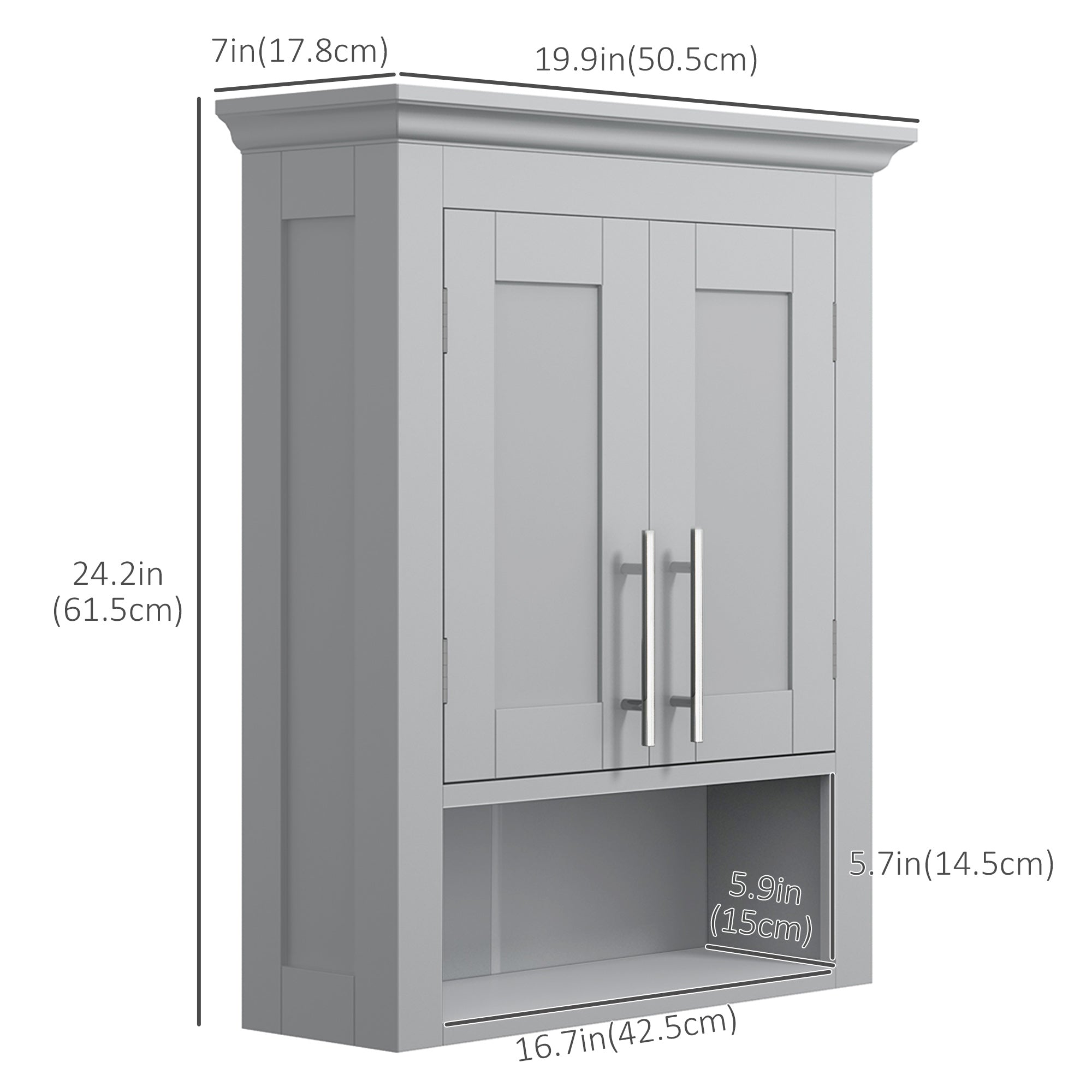 kleankin Bathroom Wall Cabinet, Medicine Cabinet, Over Toilet Storage Cabinet with Shelf for Living Room and Entryway, Grey