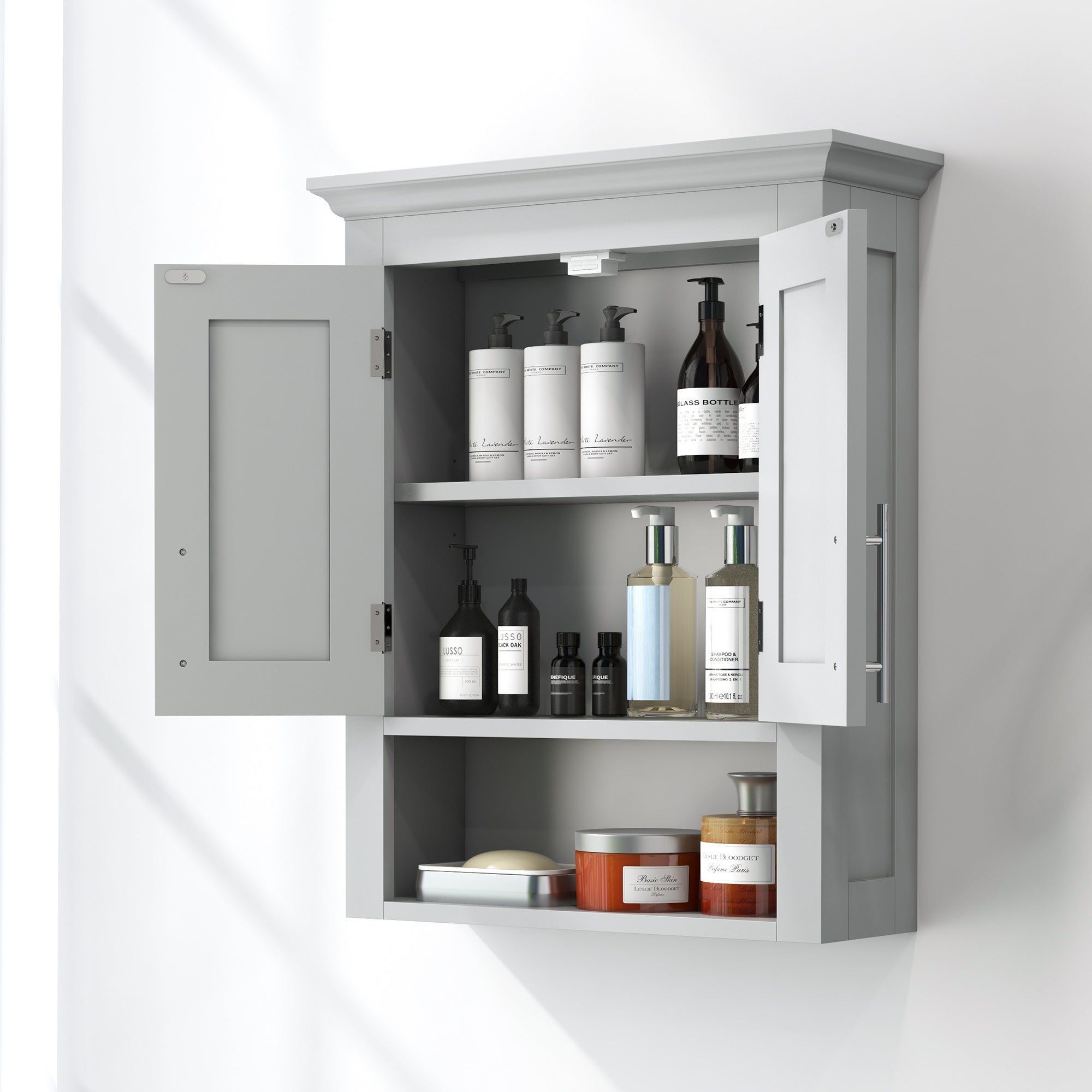 kleankin Bathroom Wall Cabinet, Medicine Cabinet, Over Toilet Storage Cabinet with Shelf for Living Room and Entryway, Grey