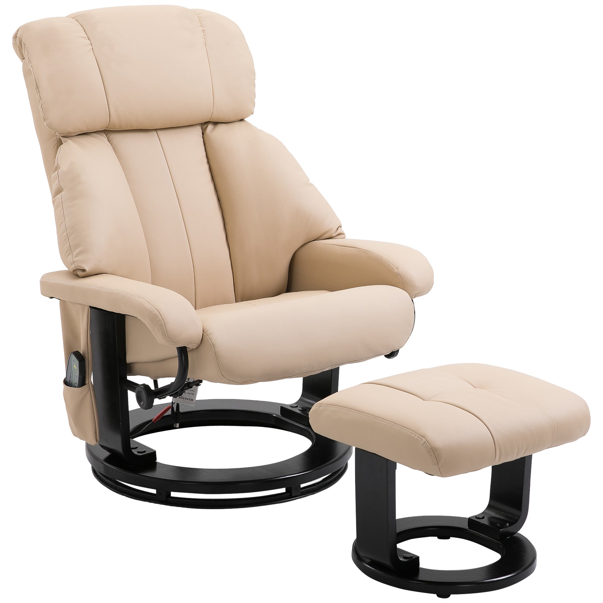 Massage Recliner Chair with Ottoman, 360° Swivel Recliner and Footstool, 10-Point Vibration, PU Leather Reclining Chair with Remote Control, Beige