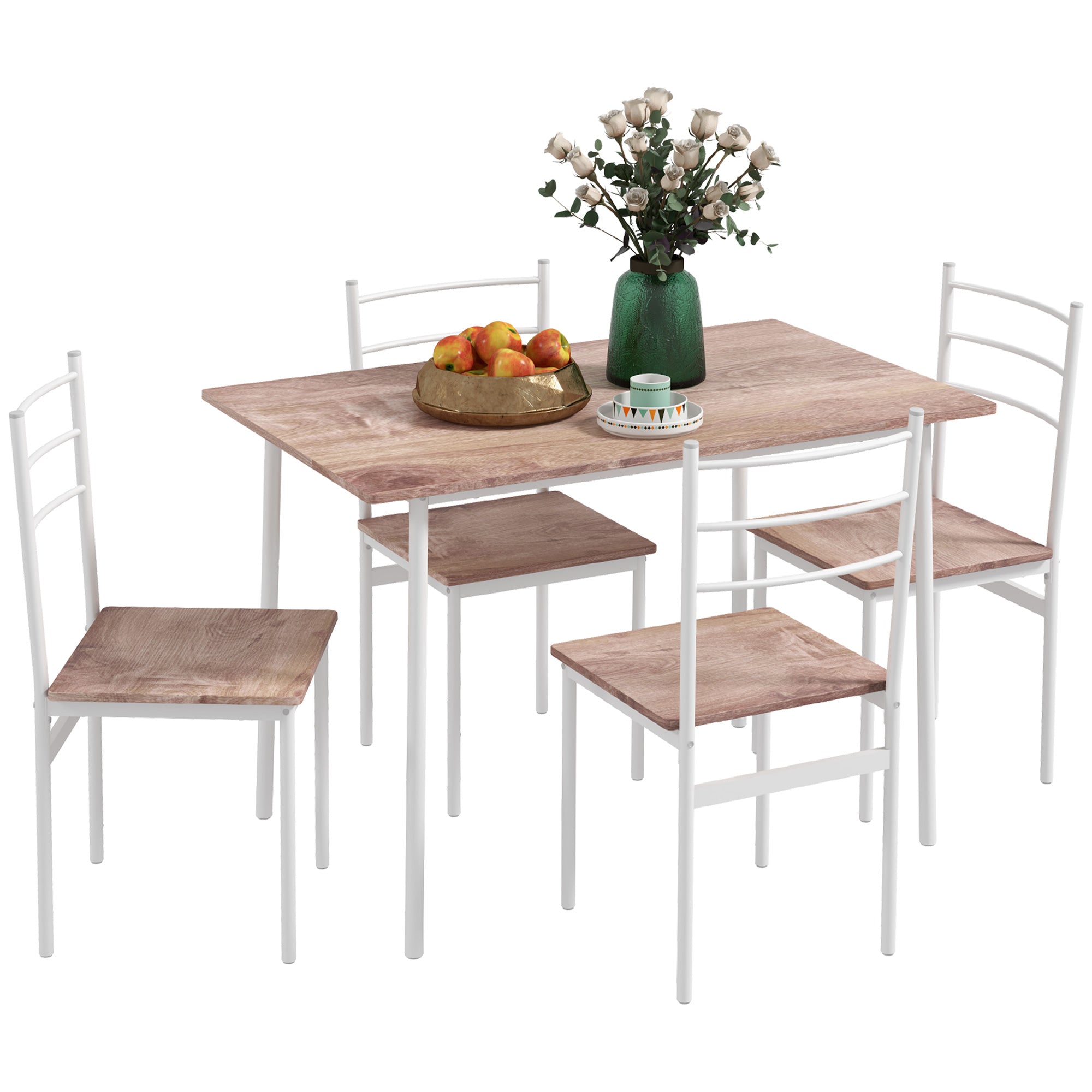 HOMCOM 5 Piece Dining Table and Chairs Set, Dining Room Sets, Steel Frame Space Saving Table and 4 Chairs for Compact Kitchens, White