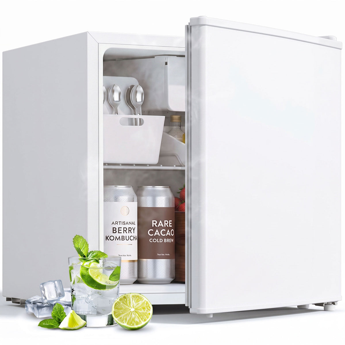 Compact Refrigerator, 1.62 Cu Ft Single Door Mini Fridge with Freezer, Adjustable Thermostat, Reversible Door, Energy Saving Fridge for Bedroom, Dorm, Office, White