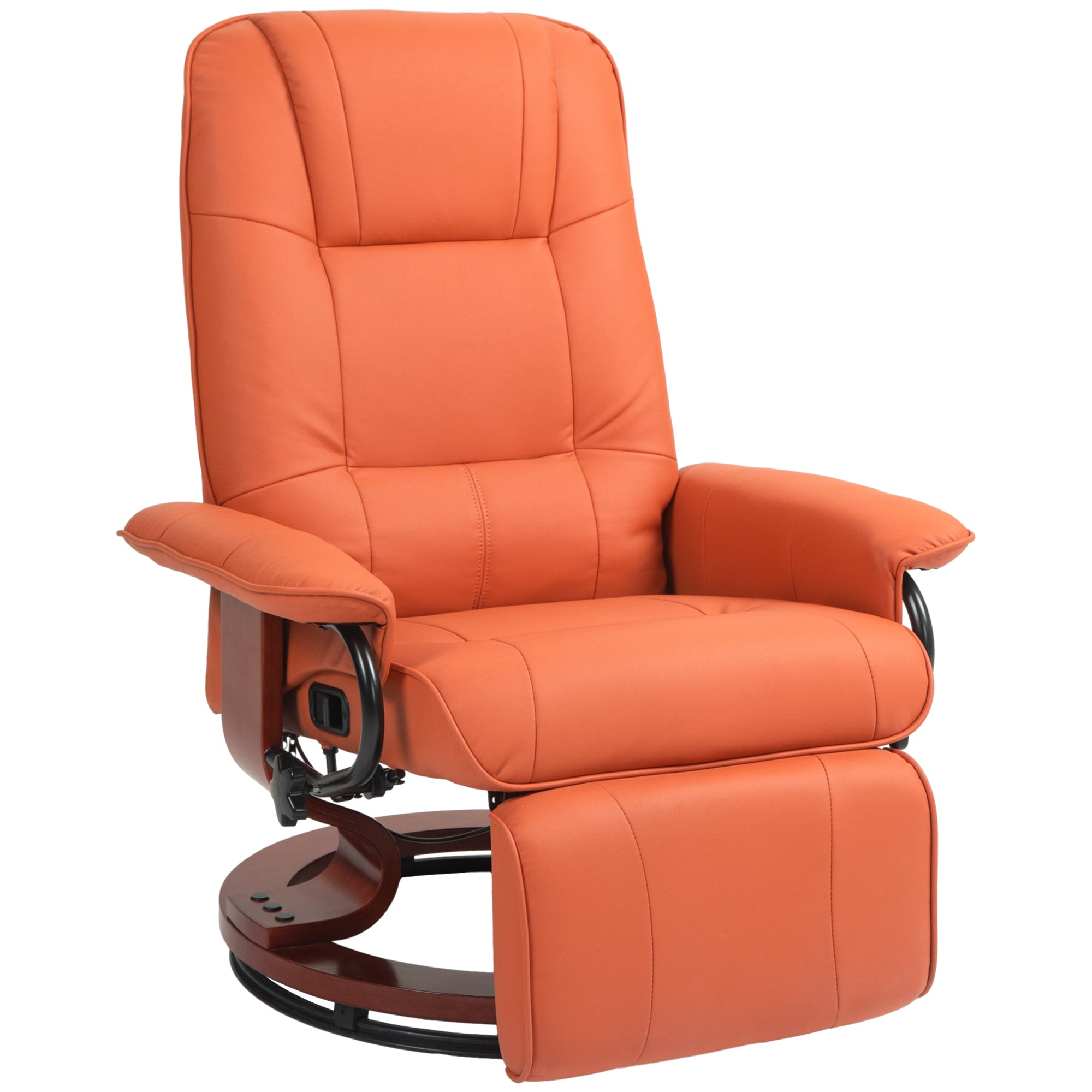 Faux Leather Recliner Chair, Swivel Recliner with Footrest, Armrest and Wood Base for Living Room, Orange