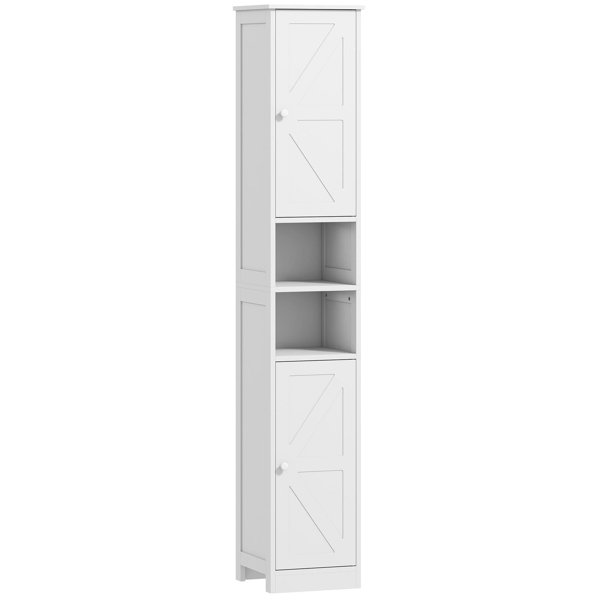 Narrow Tall Bathroom Storage Cabinet, 70" Slim Freestanding Bathroom Cabinet with Adjustable Shelves, Open Shelves and Barn Doors for Small Spaces, White