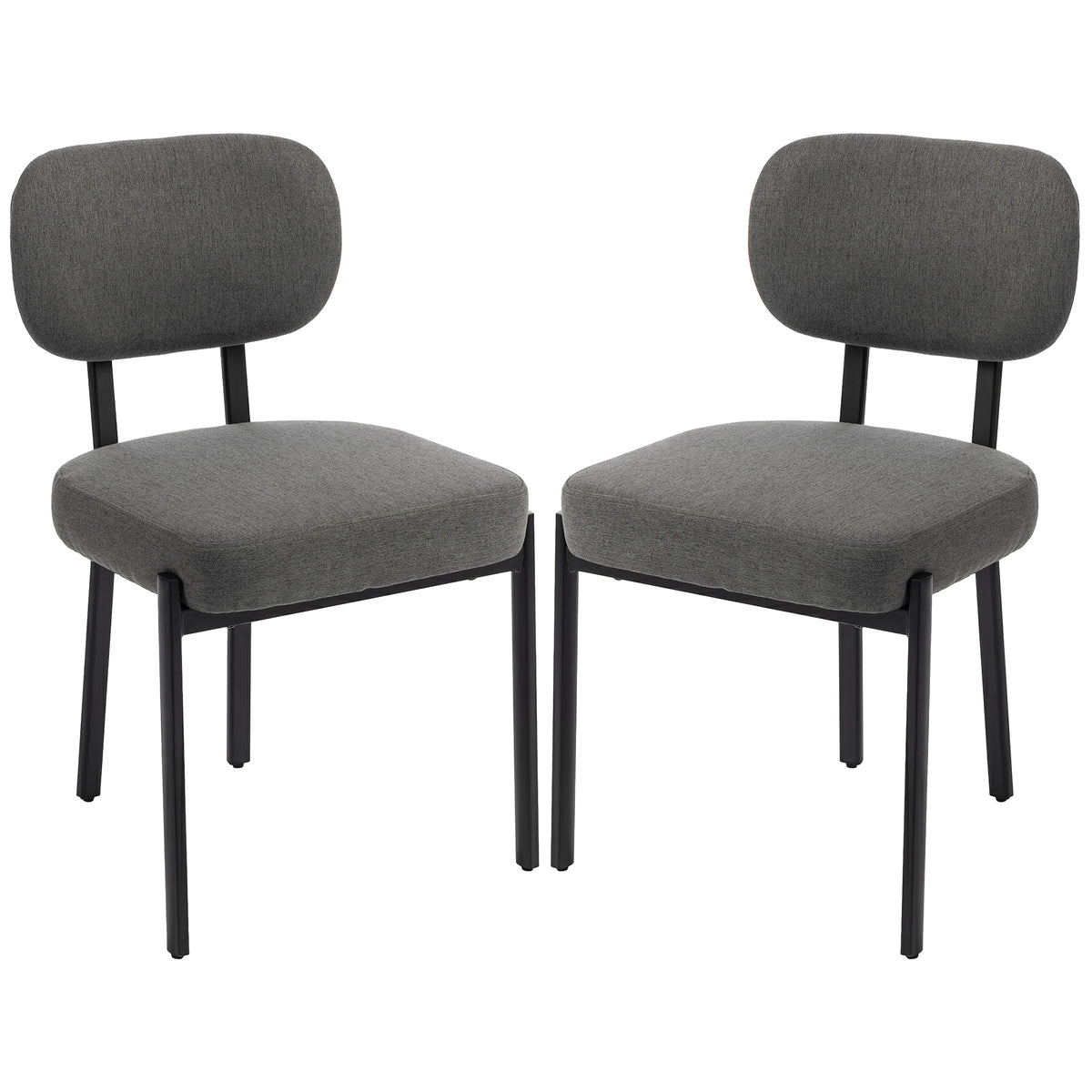 Modern Dining Chairs Set of 2, Upholstered Linen Fabric Kitchen Chairs with Metal Legs and Wide Padded Seat for Kitchen, Living Room, Grey