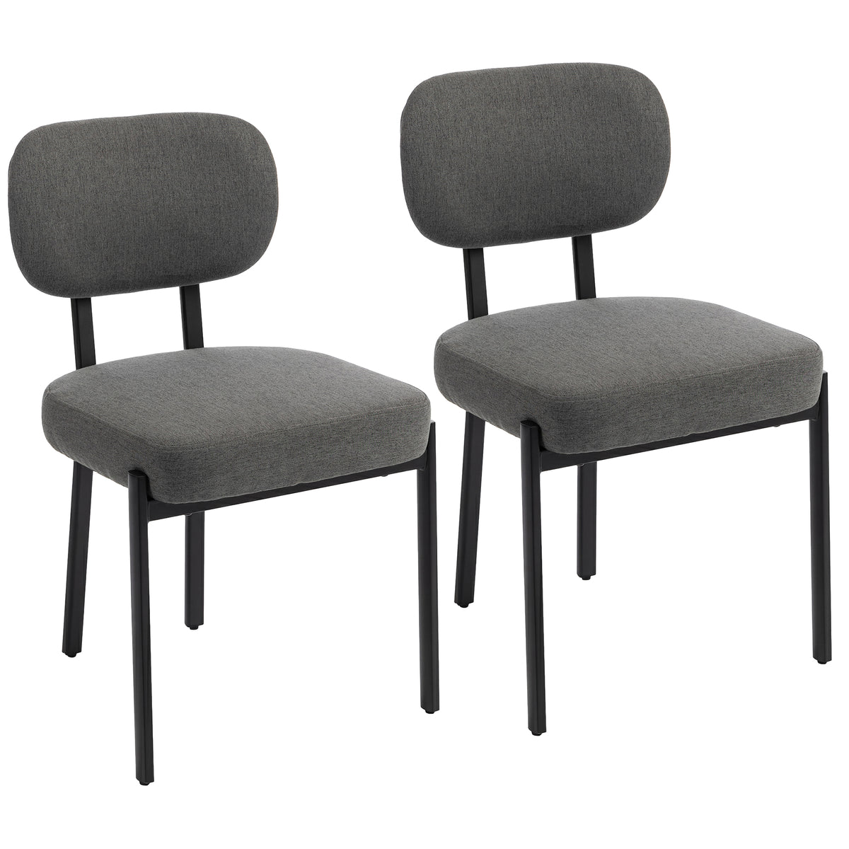 Modern Dining Chairs Set of 2, Upholstered Linen Fabric Kitchen Chairs with Metal Legs and Wide Padded Seat for Kitchen, Living Room, Grey