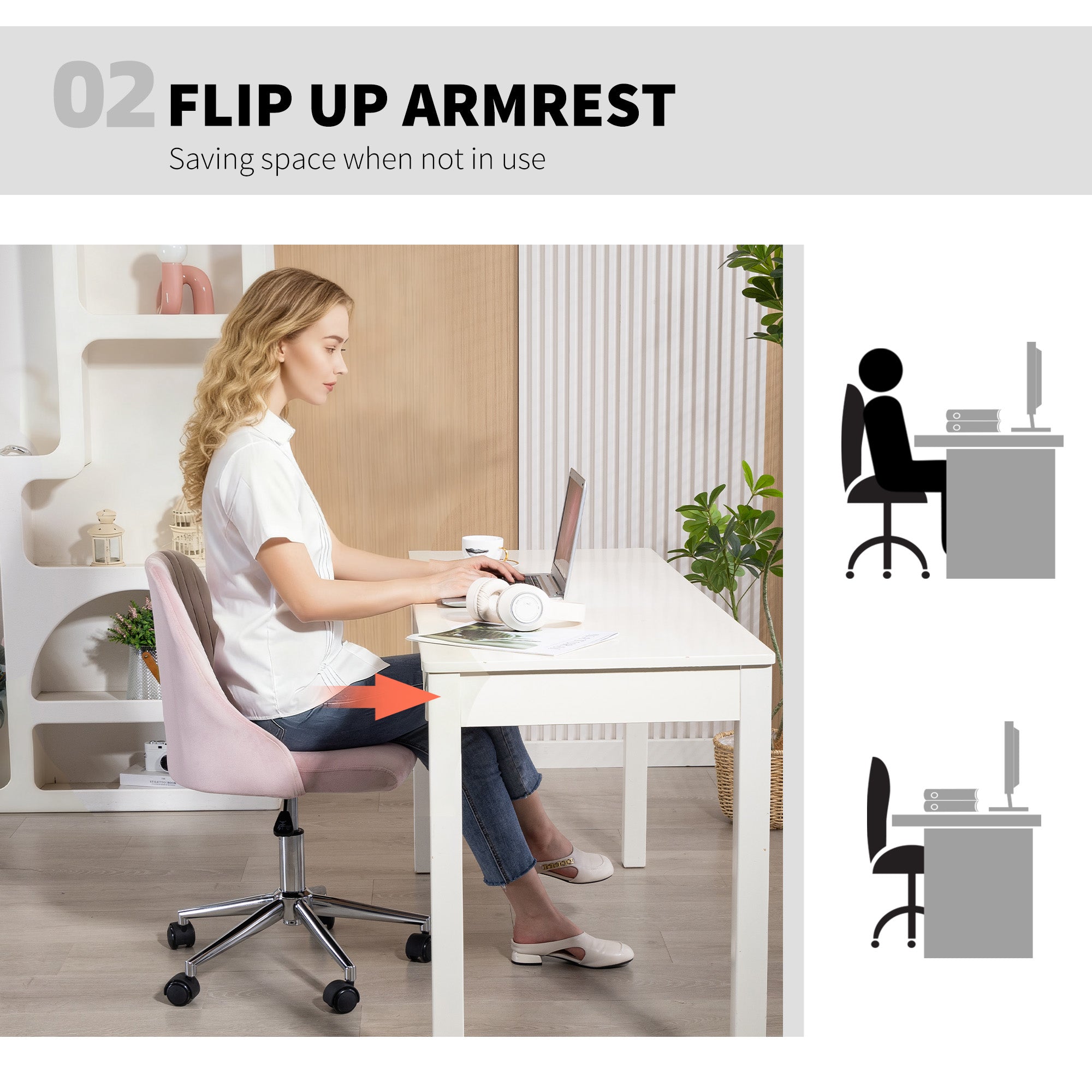 Vanity Chair for Makeup, Velvet Comfy Office Chair with Adjustable Height, Swivel Wheels for Bedroom, Living Room, Pink