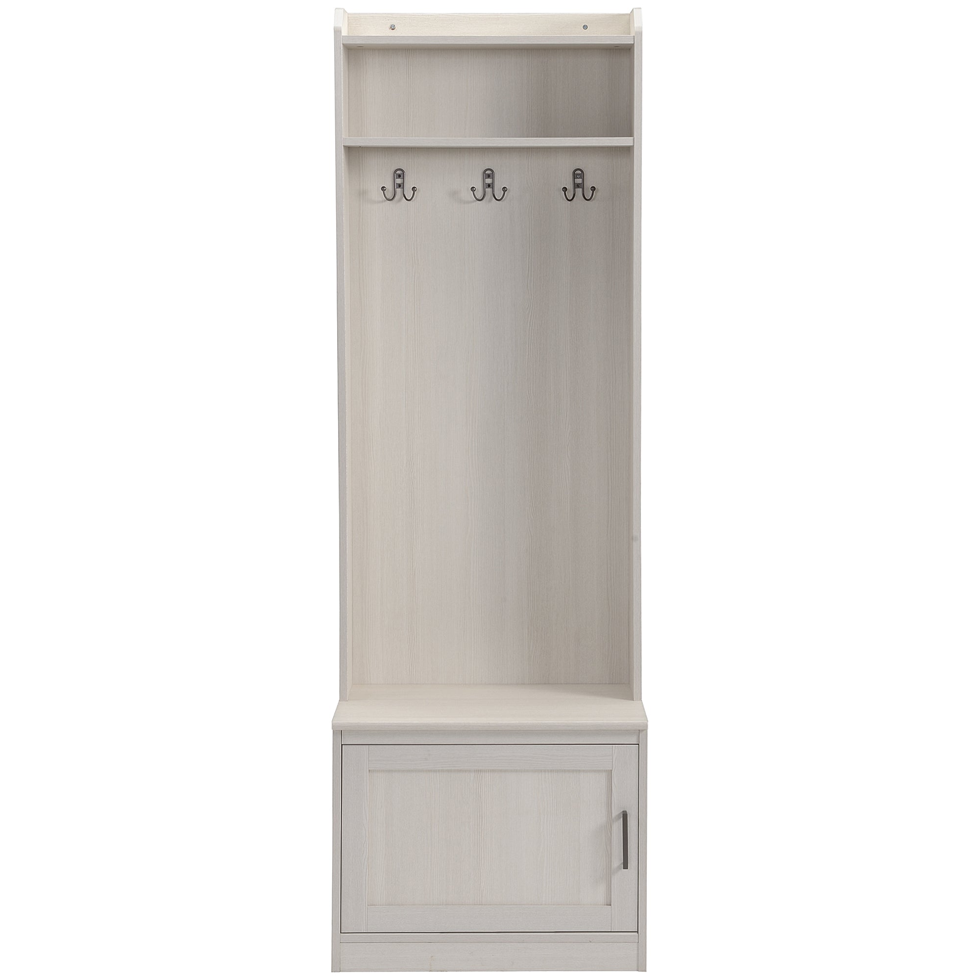 Narrow Hall Tree with Shoe Storage Bench Rustic Entryway Bench with Coat Rack White Wood Grain