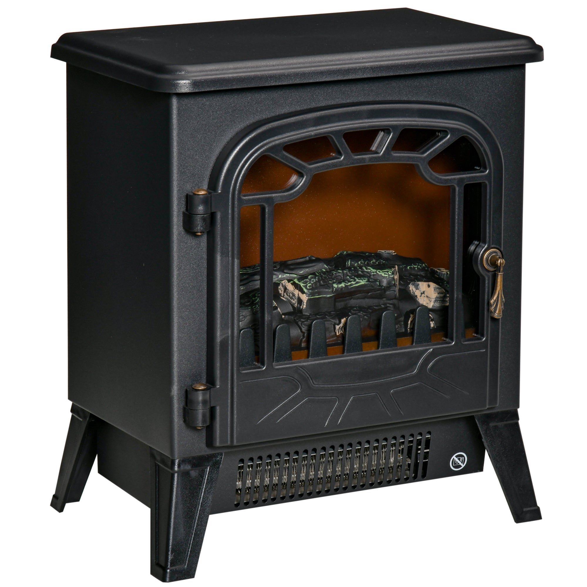 Electric Fireplace Stove, 16" 1500W Portable Freestanding Fireplace Heater with 3D Realistic Flame, Indoor Stove Heater with Overheat Protection, Black