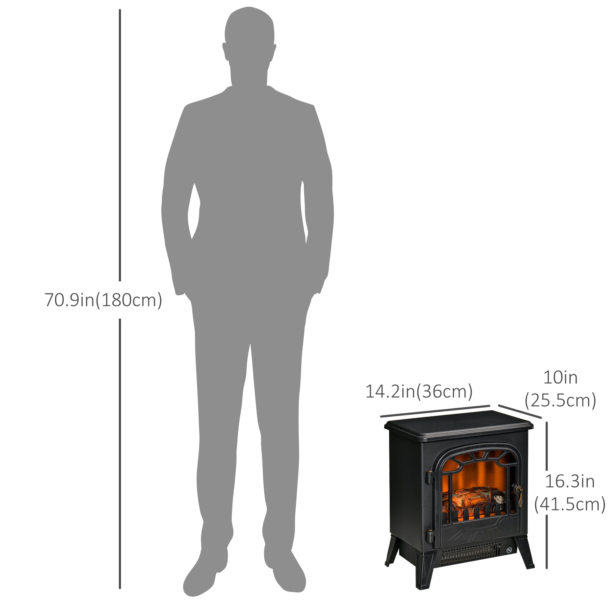Electric Fireplace Stove, 16" 1500W Portable Freestanding Fireplace Heater with 3D Realistic Flame, Indoor Stove Heater with Overheat Protection, Black