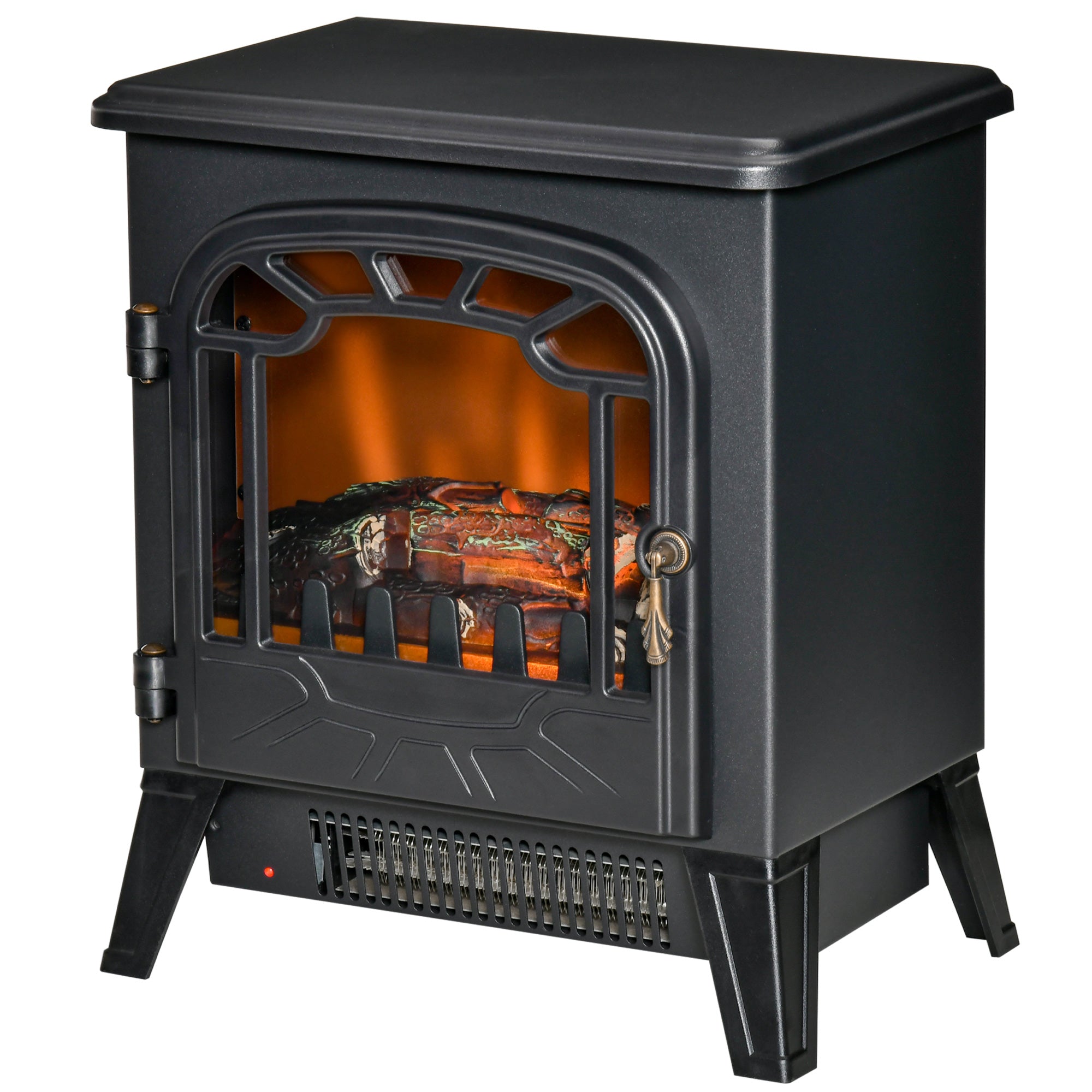 Electric Fireplace Stove, 16" 1500W Portable Freestanding Fireplace Heater with 3D Realistic Flame, Indoor Stove Heater with Overheat Protection, Black