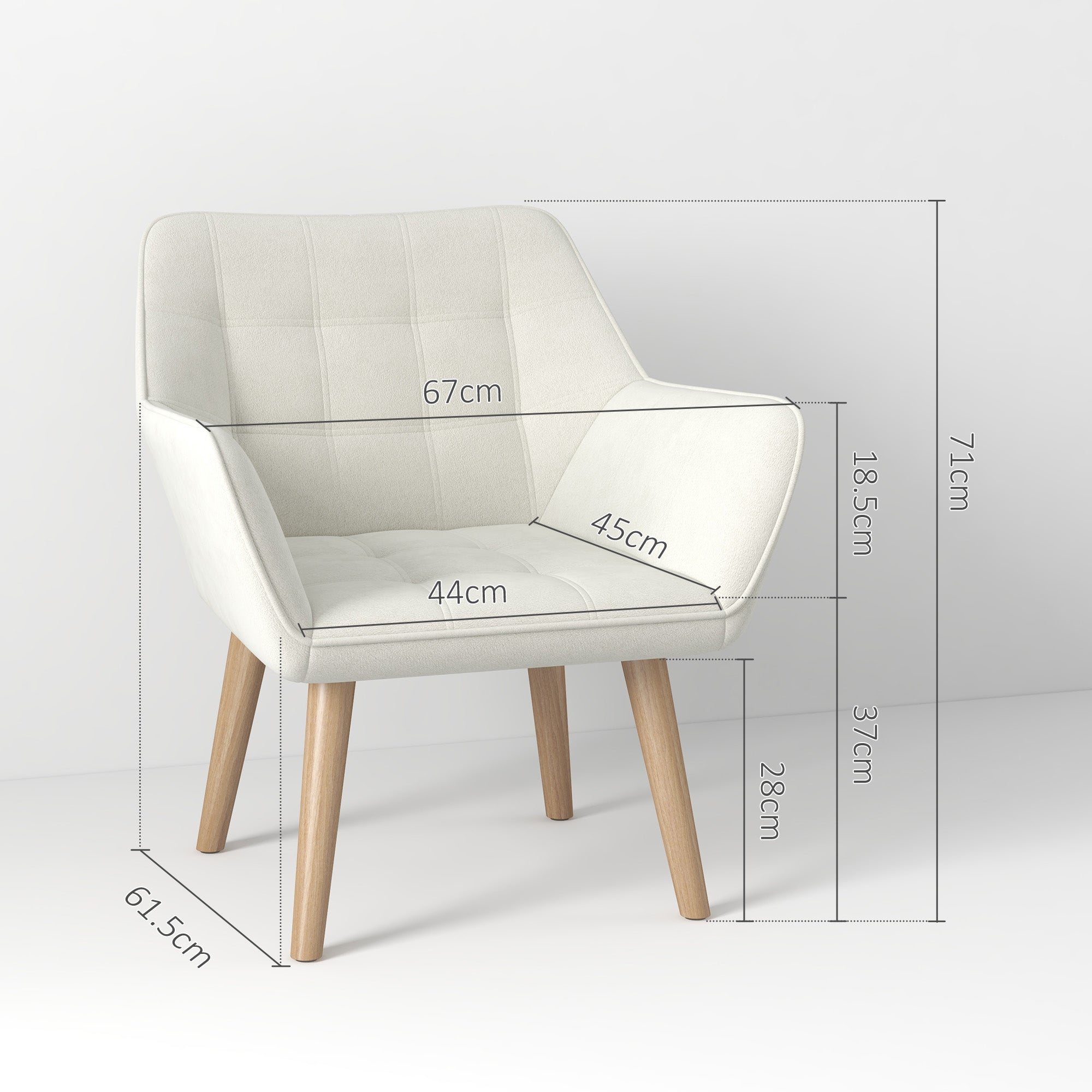 HOMCOM Armchair Accent Chair, Vanity Chair with Wide Arms, Slanted Back, Padding, Metal Frame, Wooden Legs, Home Bedroom Furniture Seating, Cream White