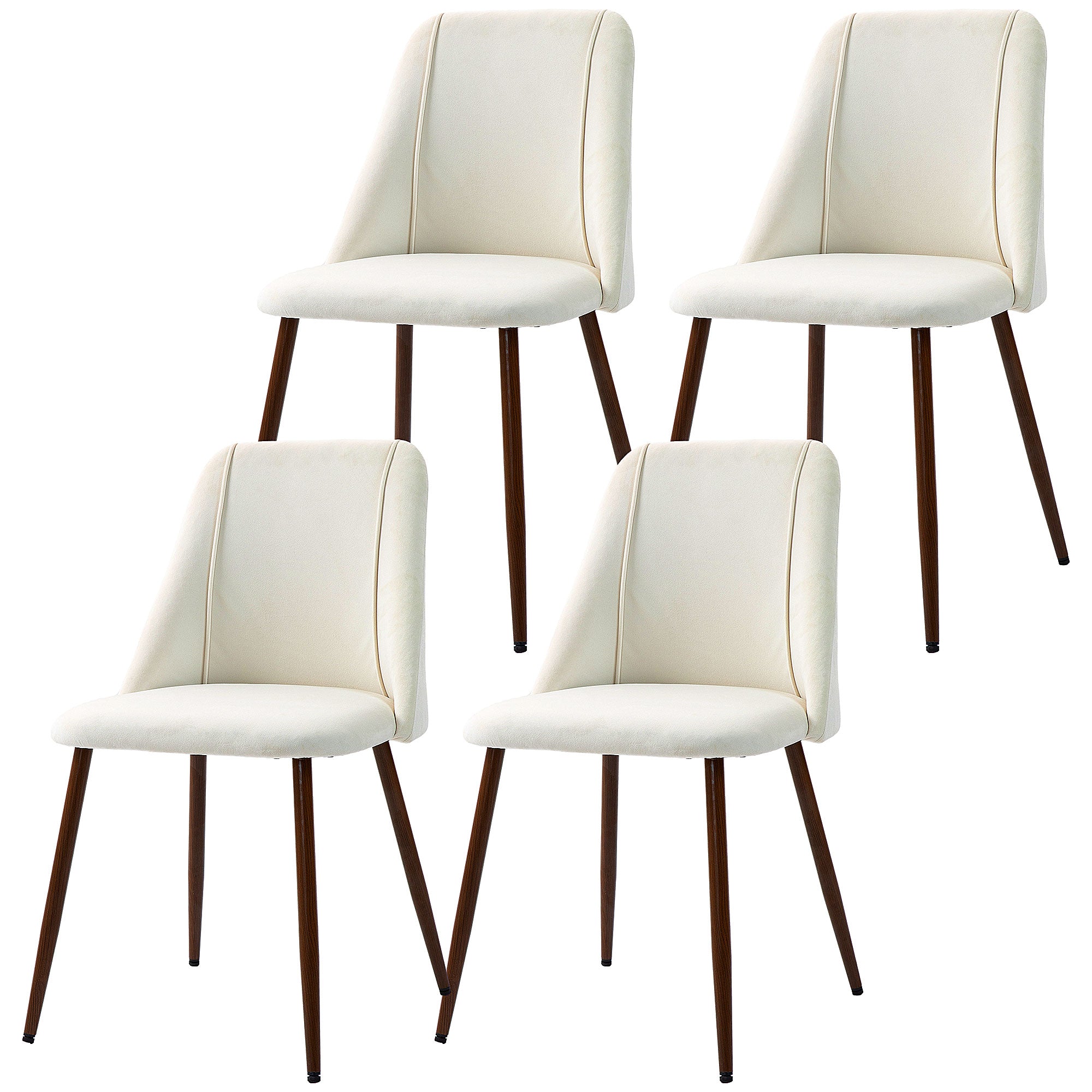 HOMCOM Dining Chairs Set of 4, Modern Kitchen Chairs with Velvet-touch Upholstery, Curved Back and Wood-grain Steel Legs, Accent Chairs for Living Room, Bedroom, Cream White