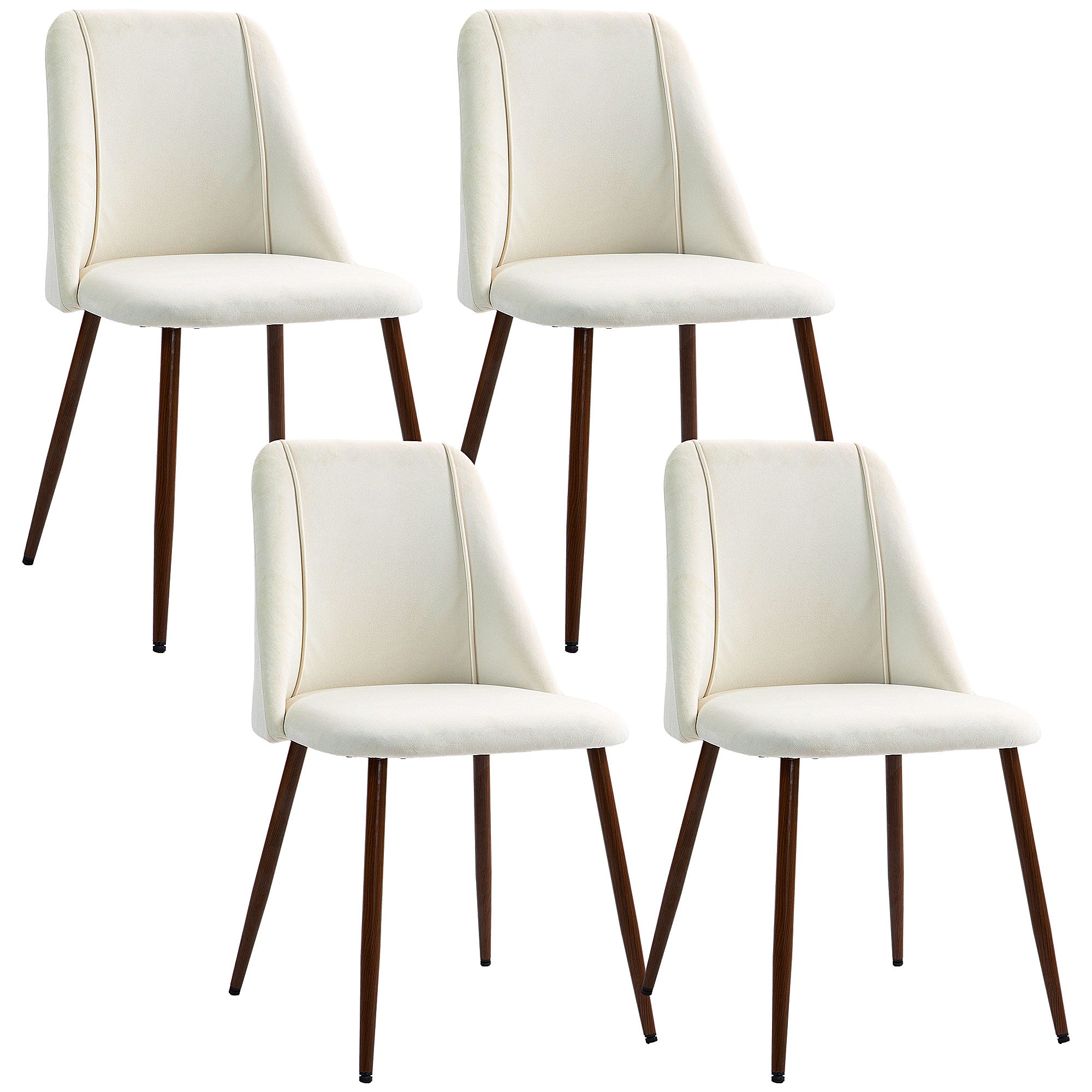 HOMCOM Dining Chairs Set of 4, Modern Kitchen Chairs with Velvet-touch Upholstery, Curved Back and Wood-grain Steel Legs, Accent Chairs for Living Room, Bedroom, Cream White