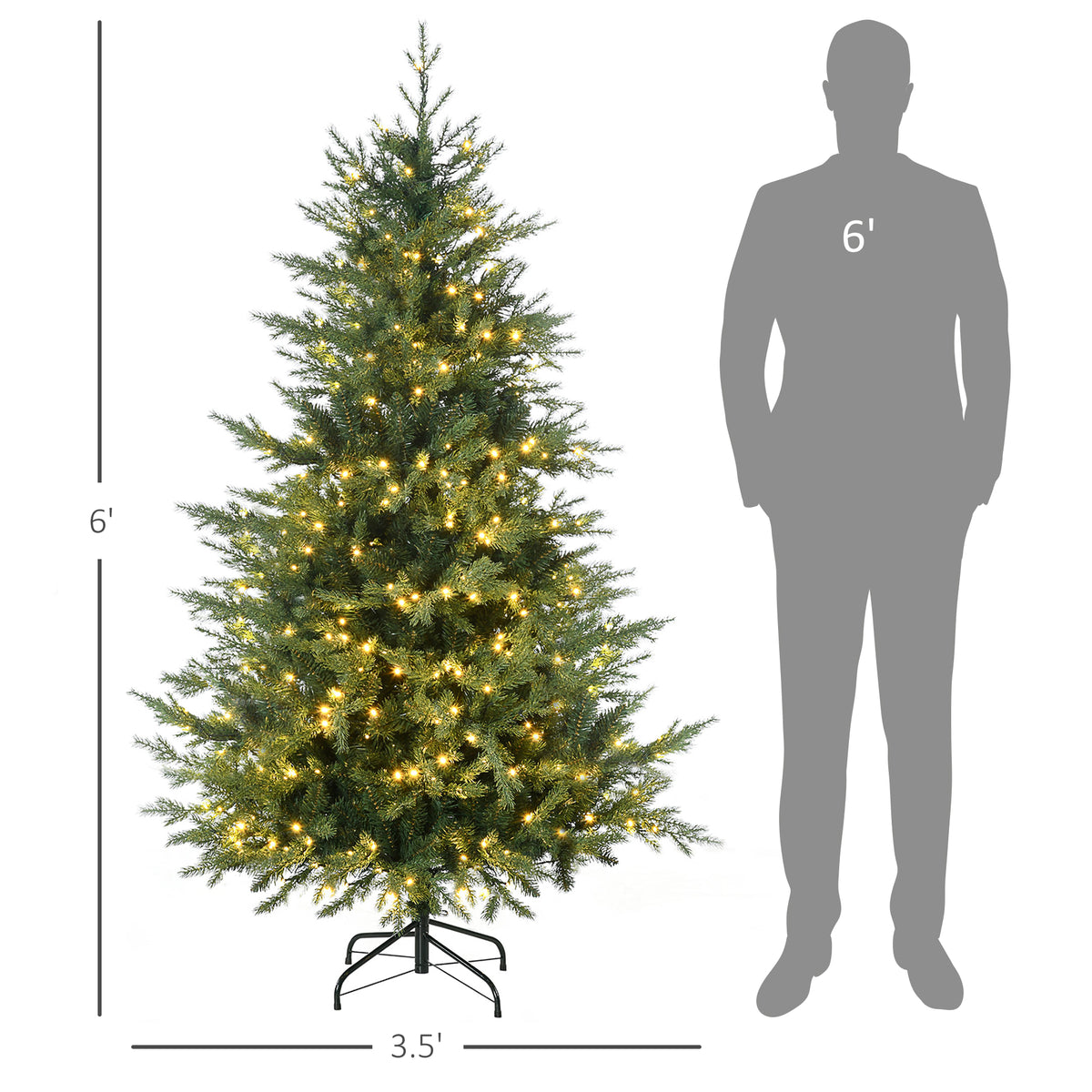 6ft Tall Prelit Artificial Christmas Tree Holiday Décor with 2328 Branches, 400 Warm White LED Lights, Auto Open, 8 Light Modes