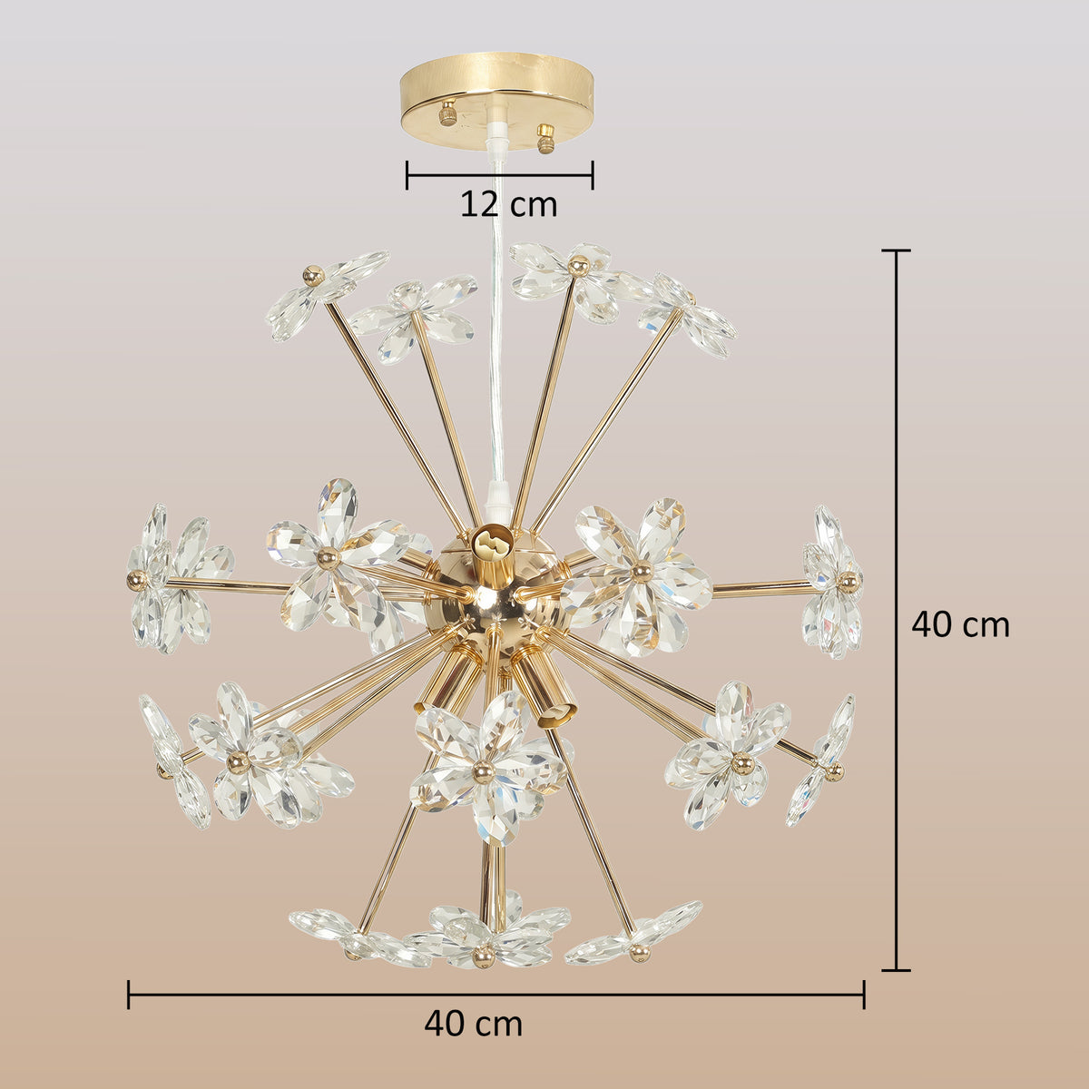 Crystal Chandeliers Ceiling Light with Flower, Modern Pendant Light with Adjustable Height, Ceiling Plate, Crystal Glass for Study, Dining Room, Clear, Bulb Not Included