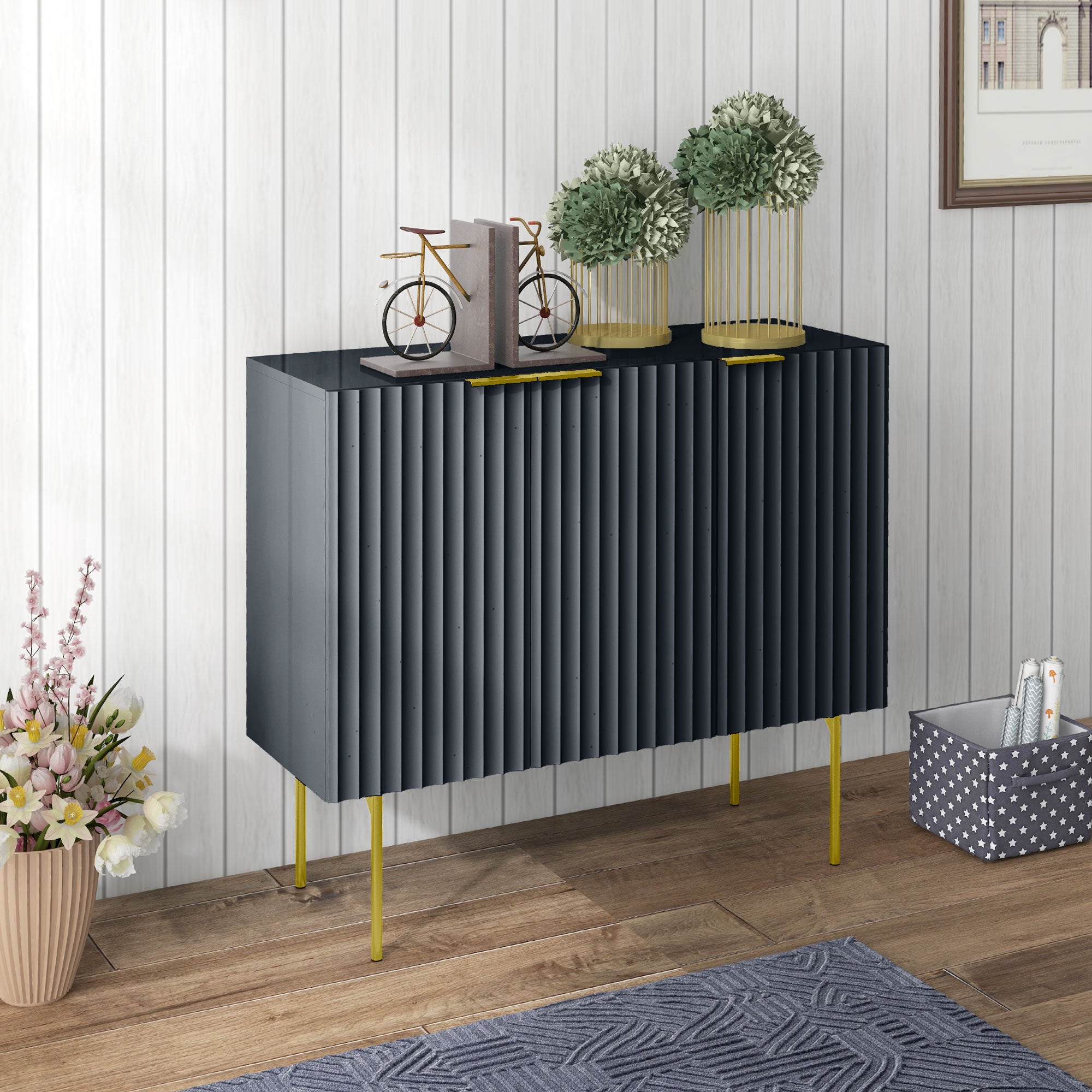 HOMCOM Accent Cabinet, Sideboard Buffet Cabinet, Modern Storage Cabinet with Gold Legs, Soft Close, Adjustable Shelves, Black