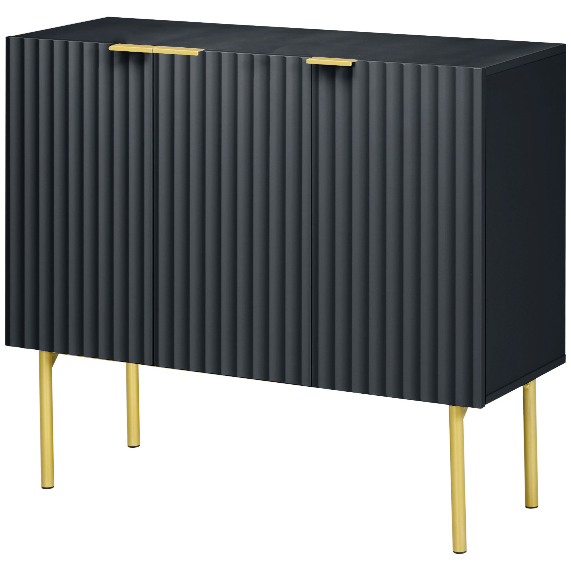 HOMCOM Accent Cabinet, Sideboard Buffet Cabinet, Modern Storage Cabinet with Gold Legs, Soft Close, Adjustable Shelves, Black