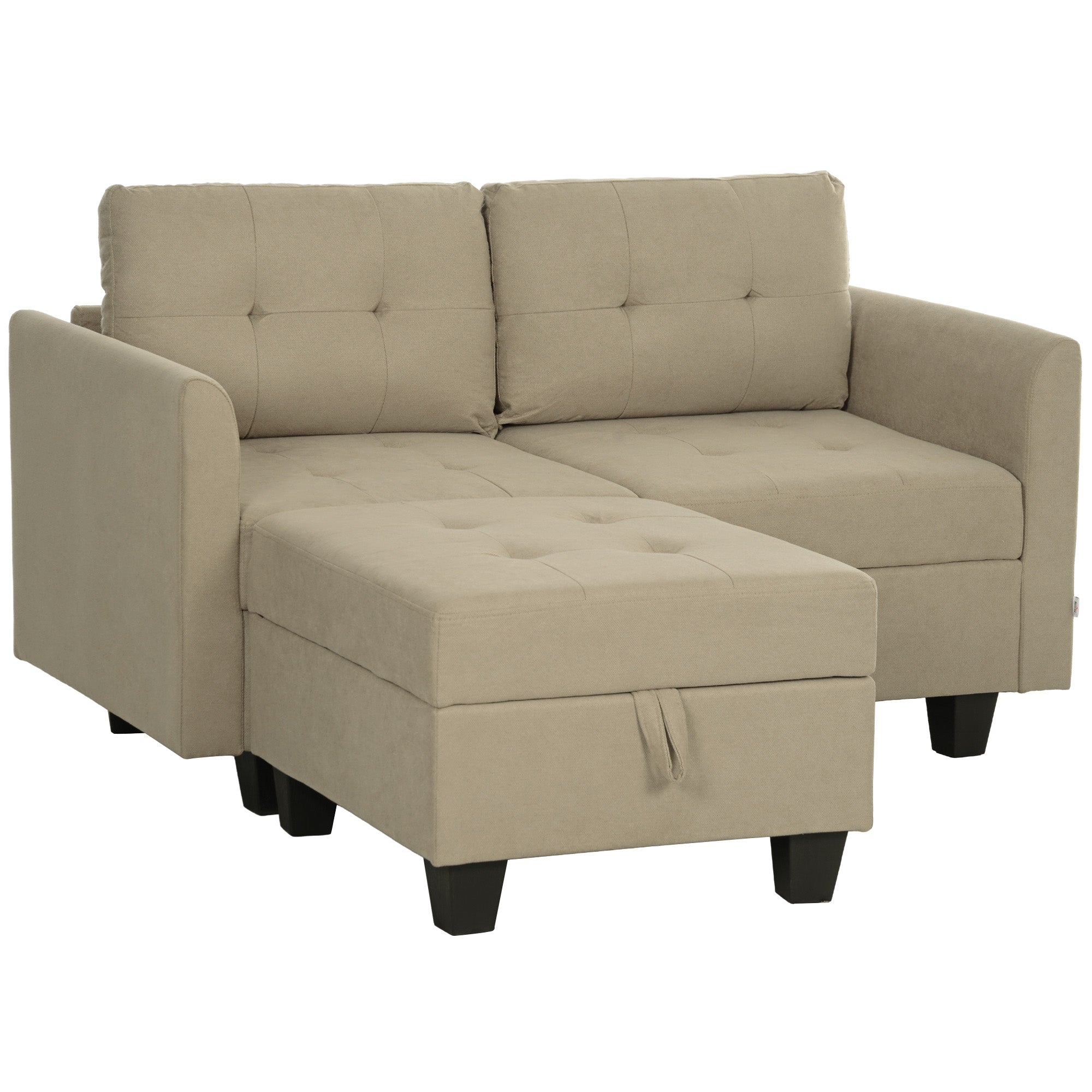 HOMCOM Convertible Modular Sectional Sofa with Storage, Tufted 2 Seater Sofa Set, L Shaped Sofa Couch with Ottoman, Wood Frame for Living Room, Light Brown