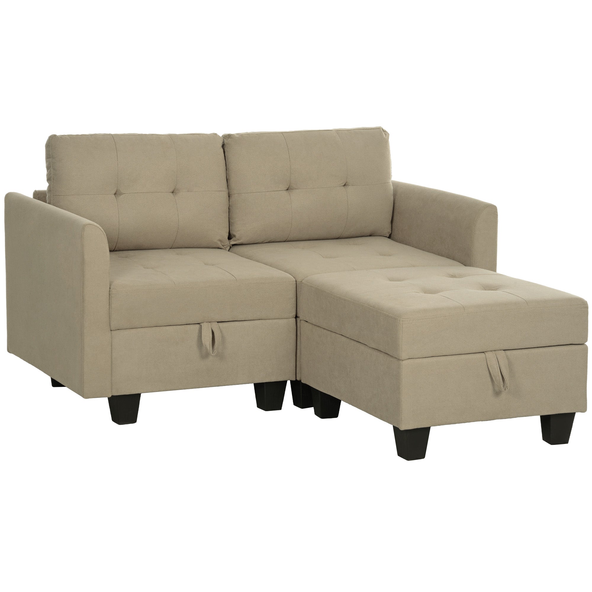 HOMCOM Convertible Modular Sectional Sofa with Storage, Tufted 2 Seater Sofa Set, L Shaped Sofa Couch with Ottoman, Wood Frame for Living Room, Light Brown