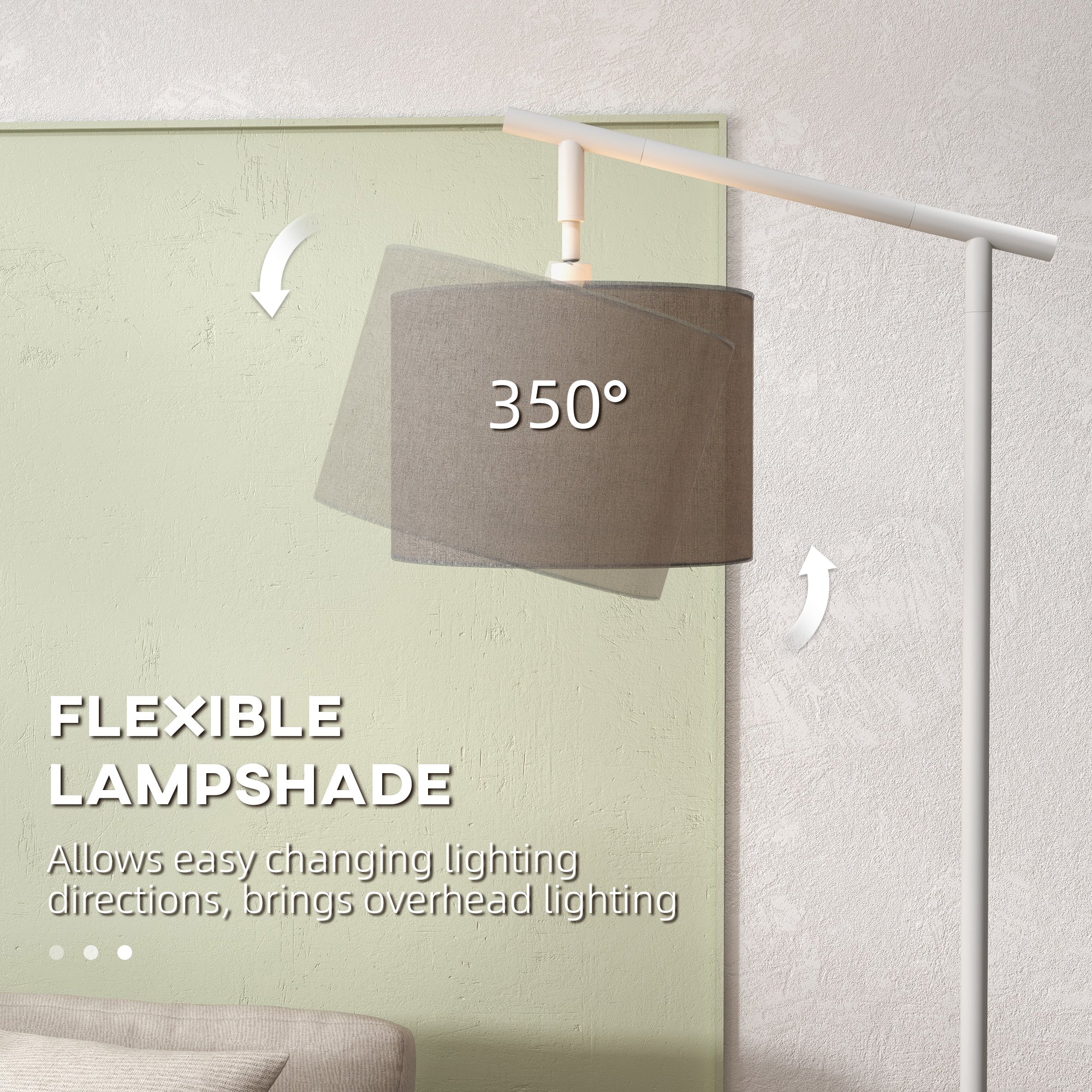 HOMCOM Modern Floor Lamps for Living Room with Rotating Lampshade, Standing Lamp for Bedroom, LED Bulb Included, Grey