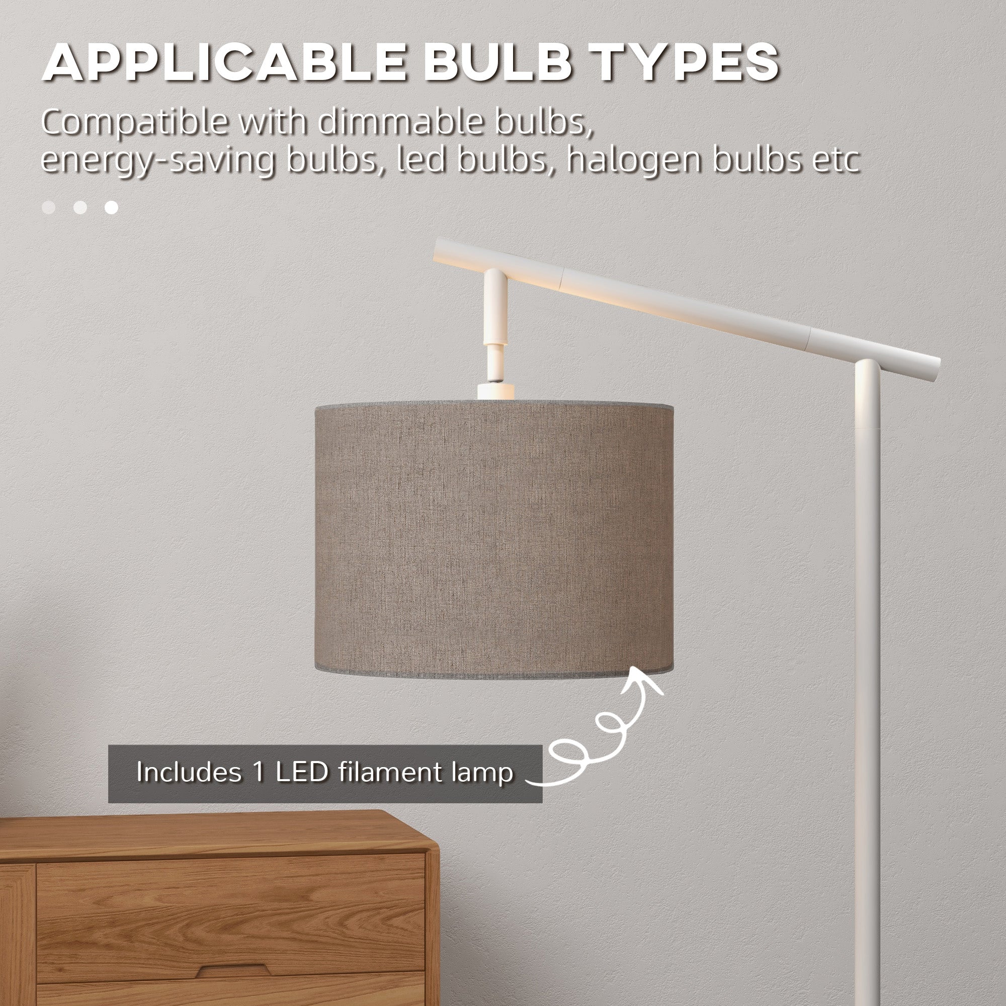 HOMCOM Modern Floor Lamps for Living Room with Rotating Lampshade, Standing Lamp for Bedroom, LED Bulb Included, Grey