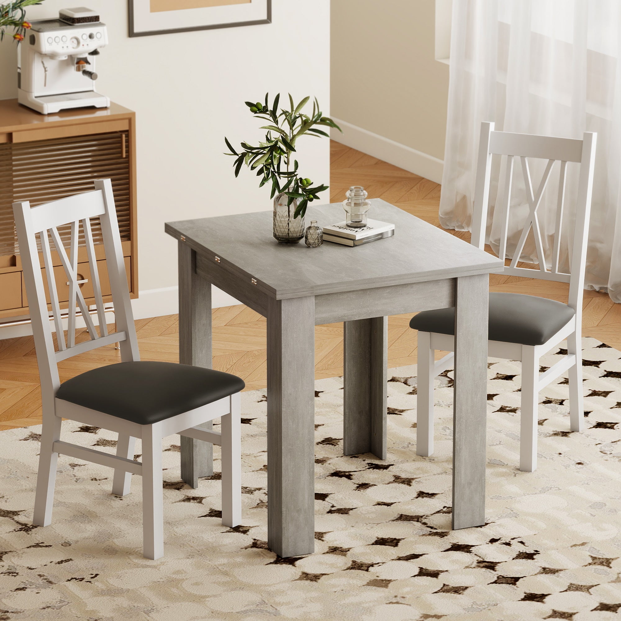 Folding Dining Table for 4-6, Rectangular Extendable Drop Leaf Table for Small Spaces, Dining Room, Kitchen, 140 x 80 x 77.5 cm, Grey