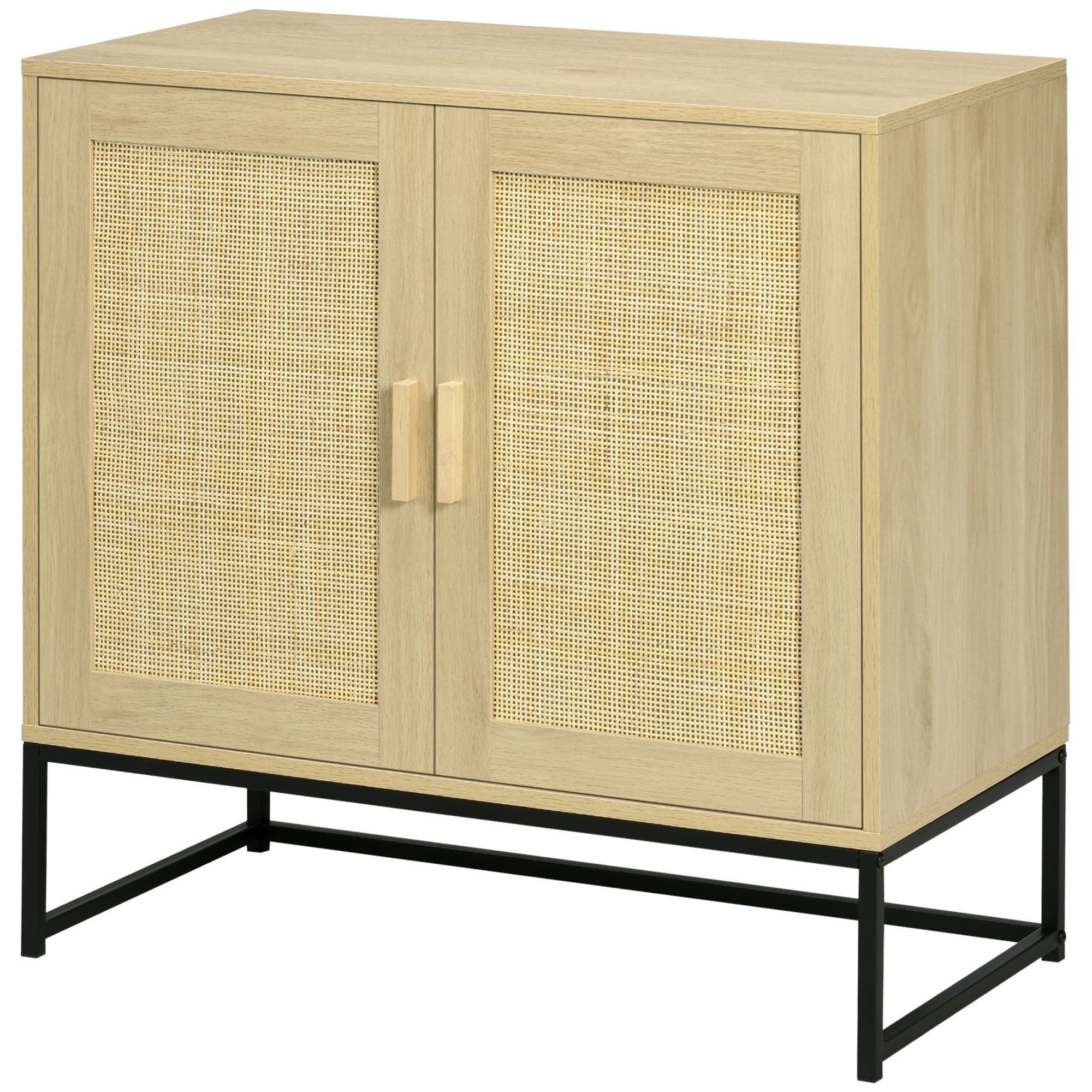 Sideboard Cabinet with Rattan Doors Adjustable Shelf Metal Base Storage Cabinet