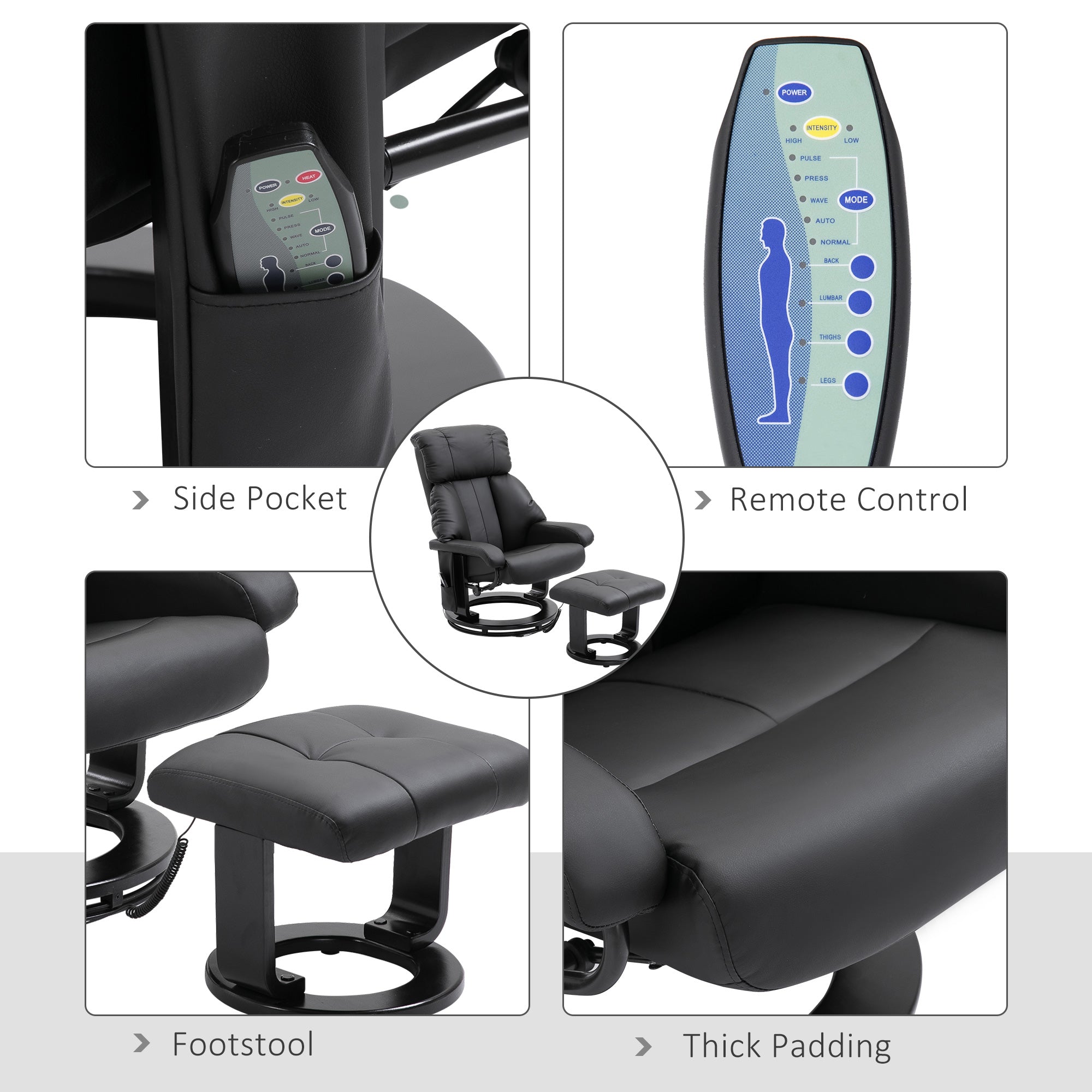 Massage Recliner Chair with Ottoman, Swivel Recliner and Footstool, 10 Point Vibration, PU Leather Reclining Chair Black