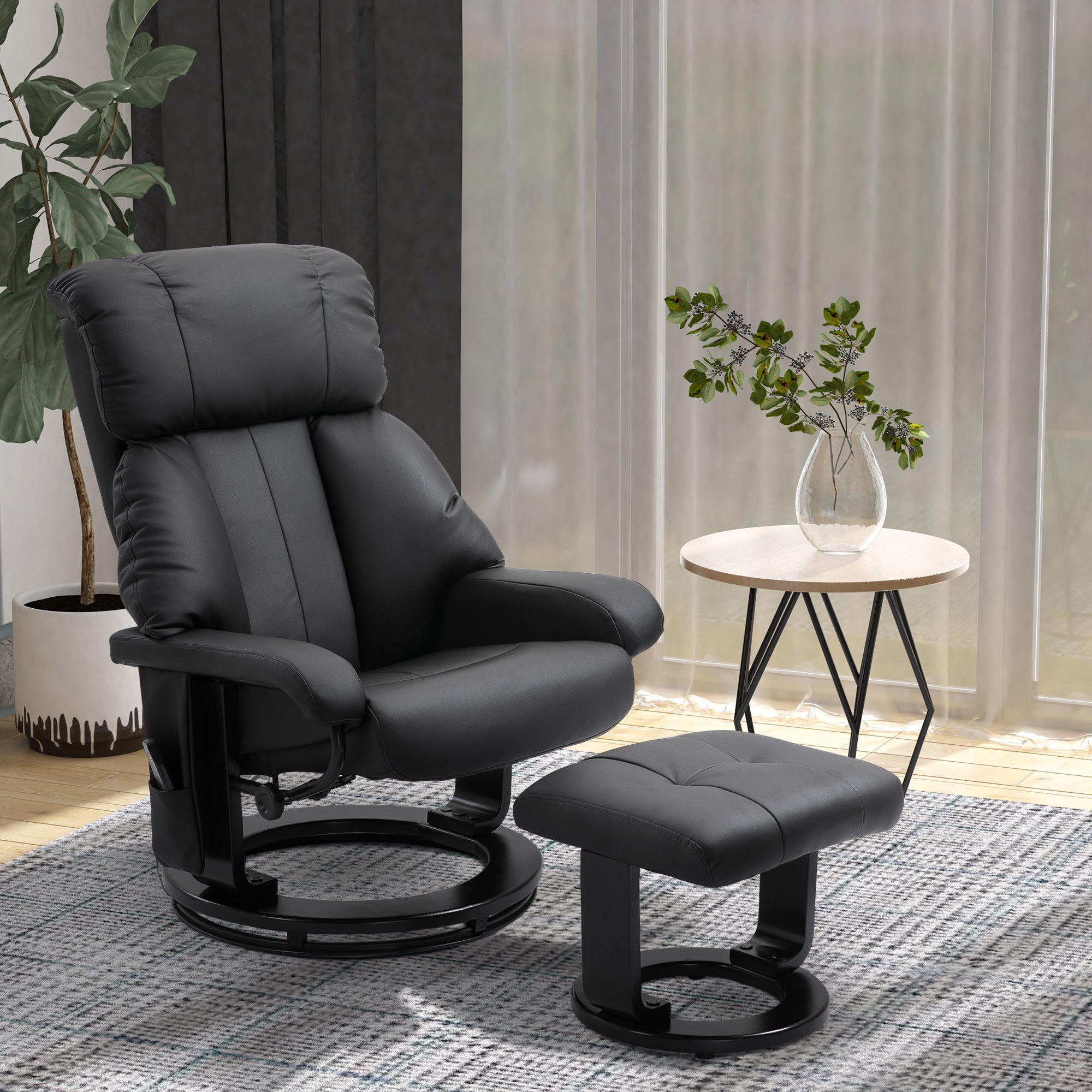 Massage Recliner Chair with Ottoman, Swivel Recliner and Footstool, 10 Point Vibration, PU Leather Reclining Chair Black