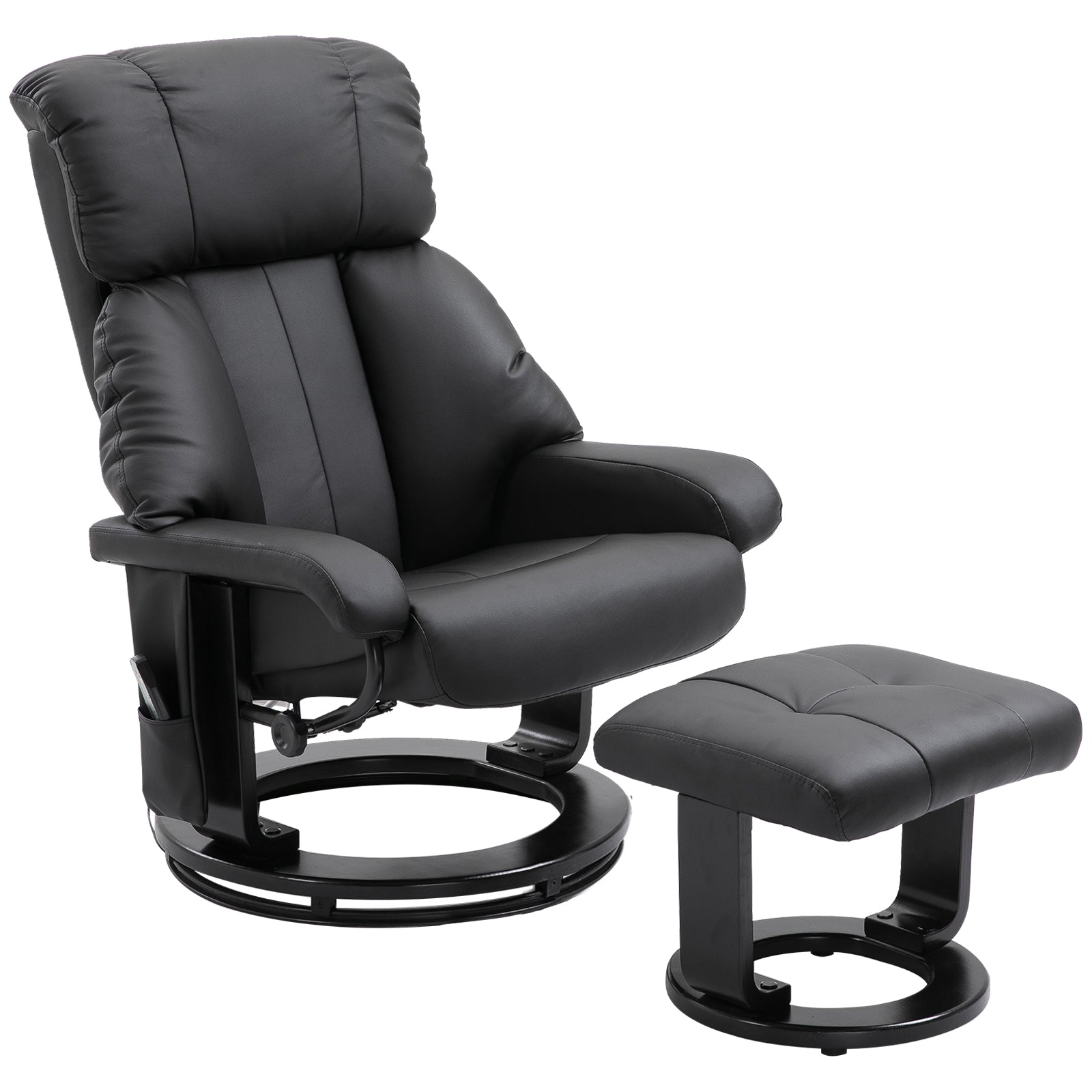 Massage Recliner Chair with Ottoman, Swivel Recliner and Footstool, 10 Point Vibration, PU Leather Reclining Chair Black