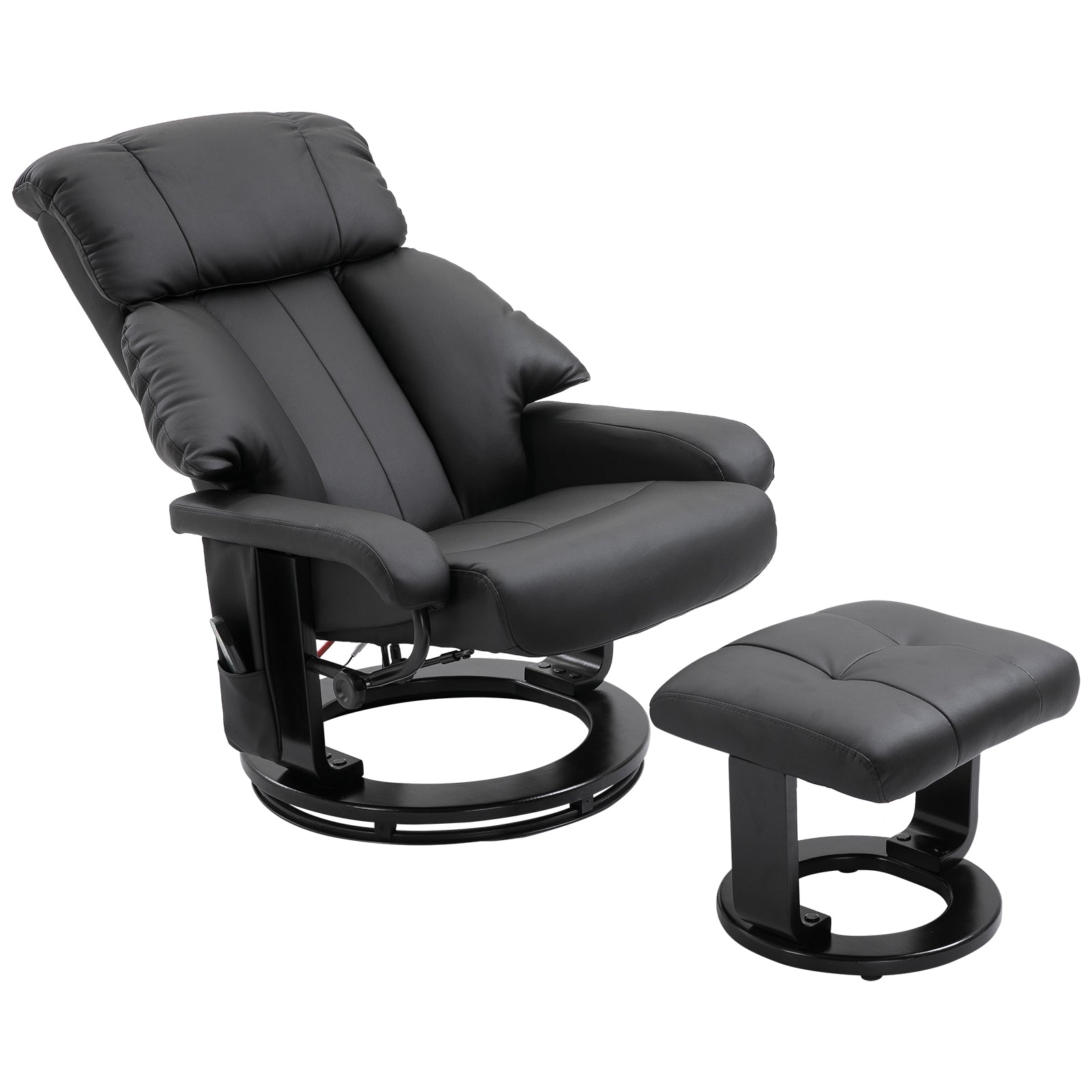 Massage Recliner Chair with Ottoman, Swivel Recliner and Footstool, 10 Point Vibration, PU Leather Reclining Chair Black