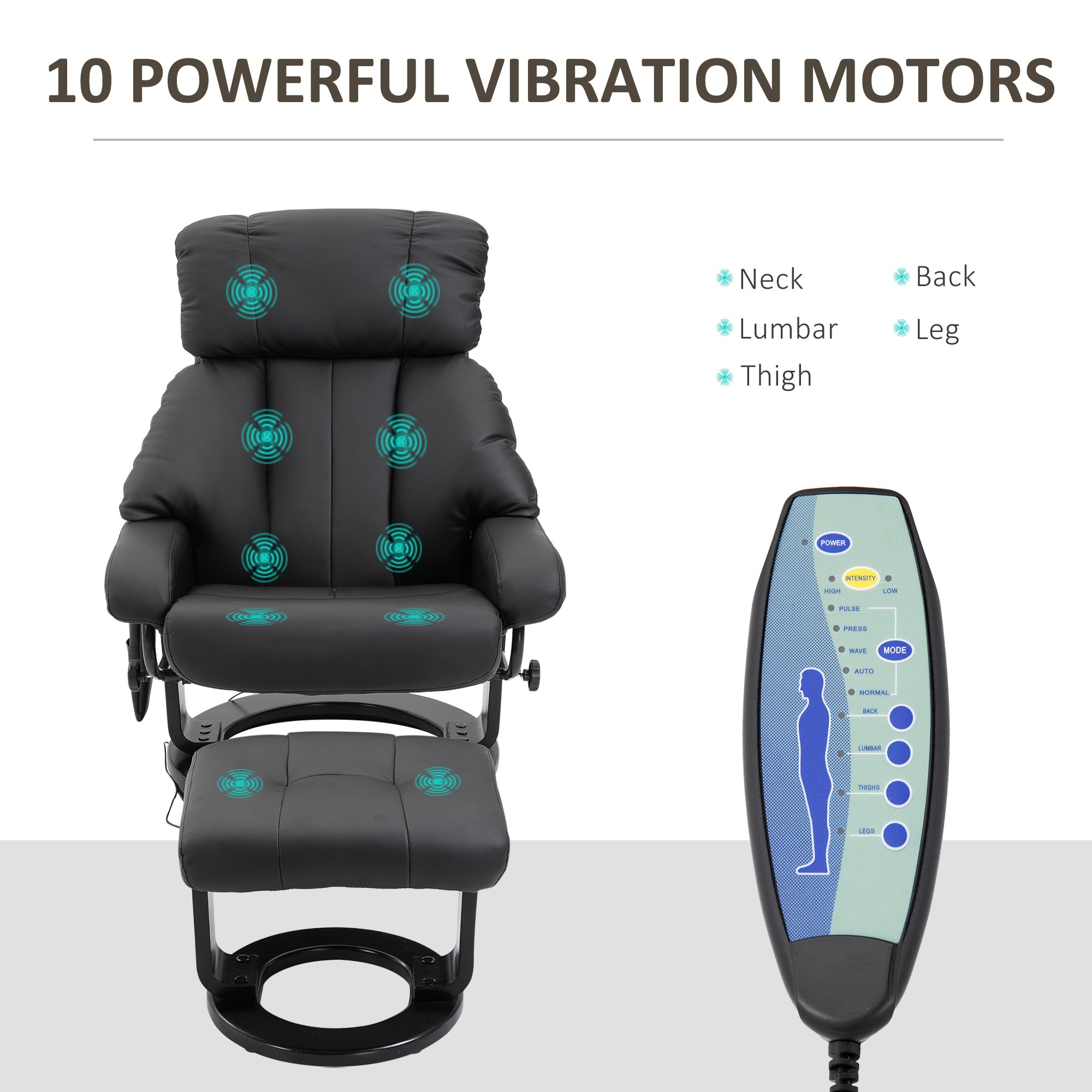 Massage Recliner Chair with Ottoman, Swivel Recliner and Footstool, 10 Point Vibration, PU Leather Reclining Chair Black