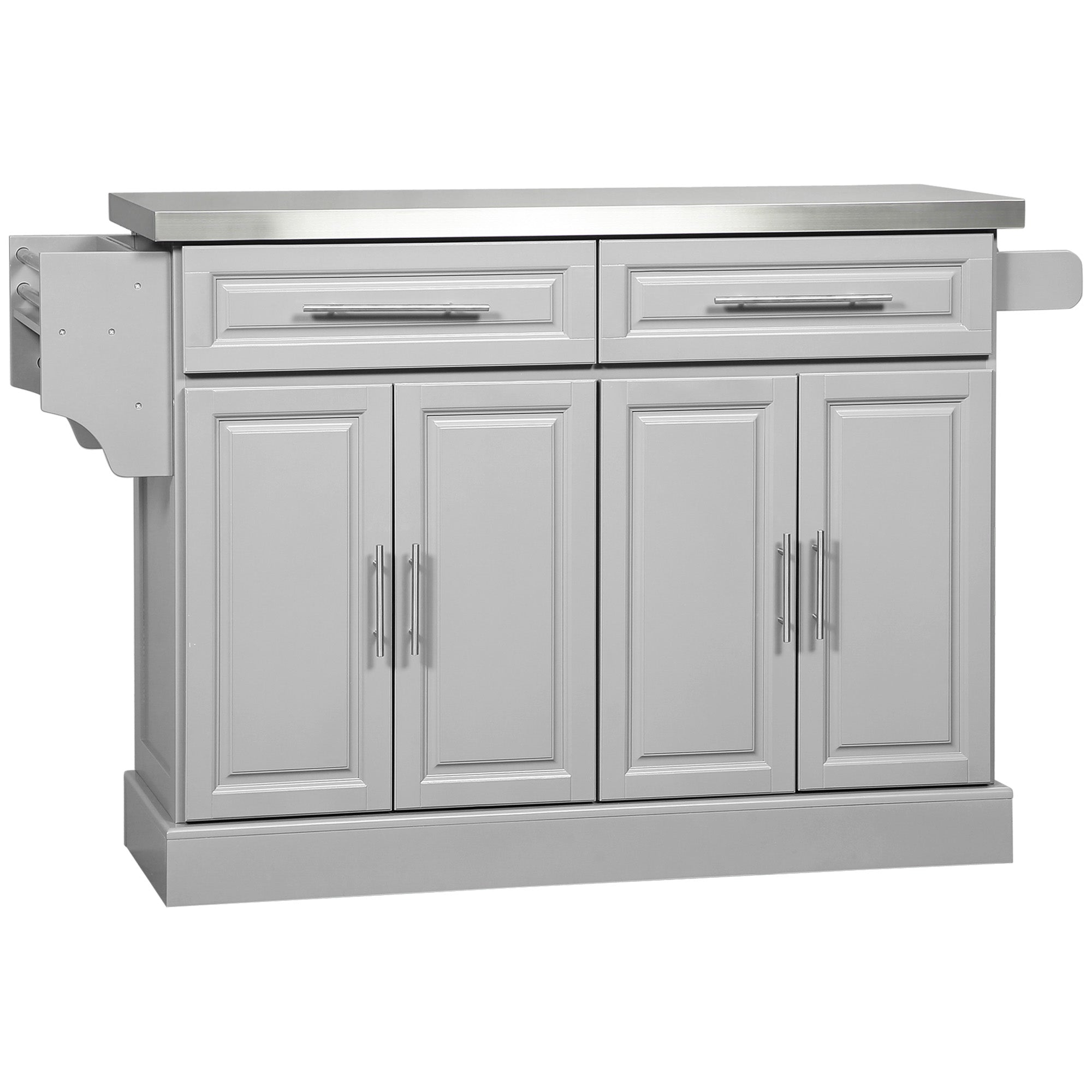 Rolling Kitchen Island with Storage Portable Cart with Stainless Steel Top 2 Drawers Gray