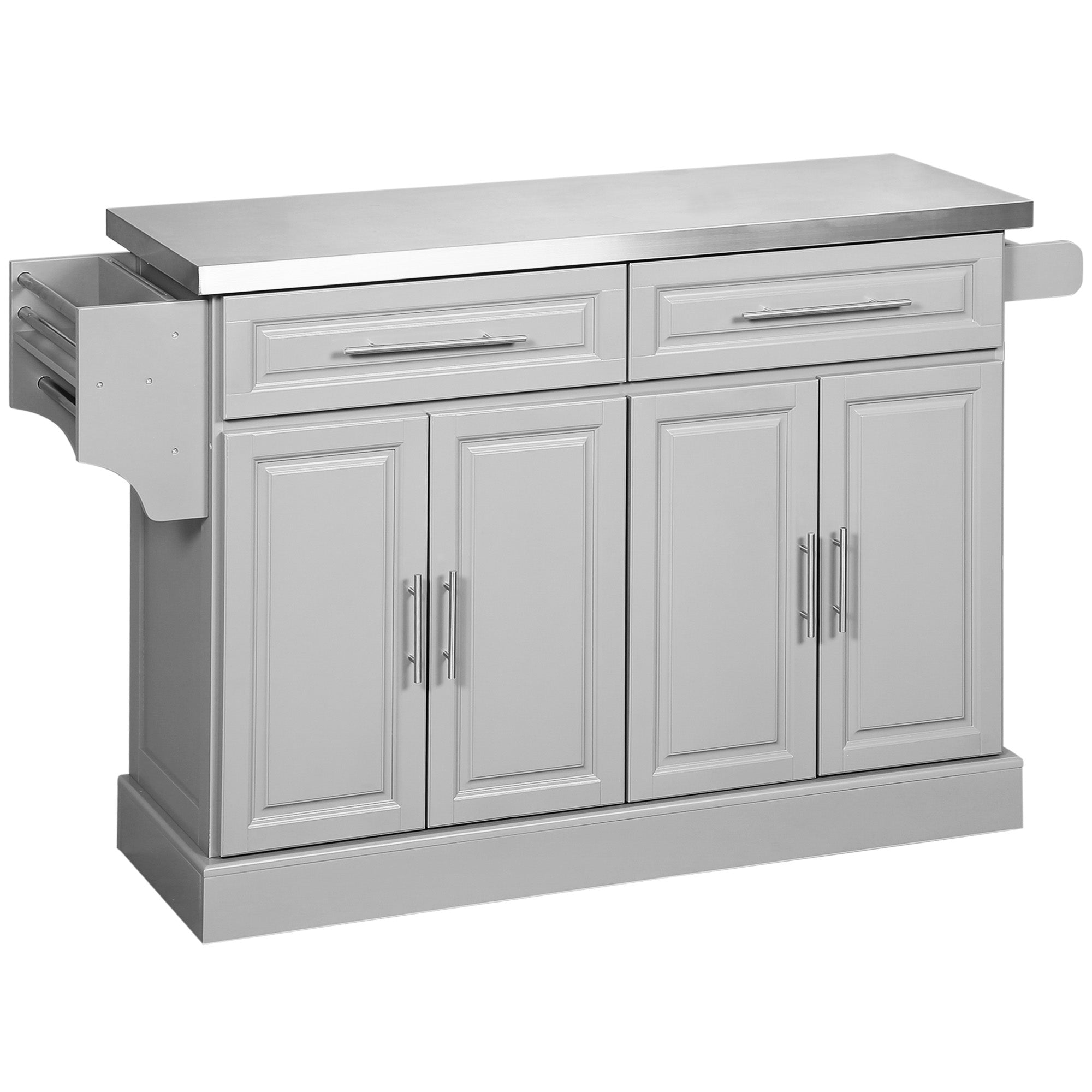 Rolling Kitchen Island with Storage Portable Cart with Stainless Steel Top 2 Drawers Gray