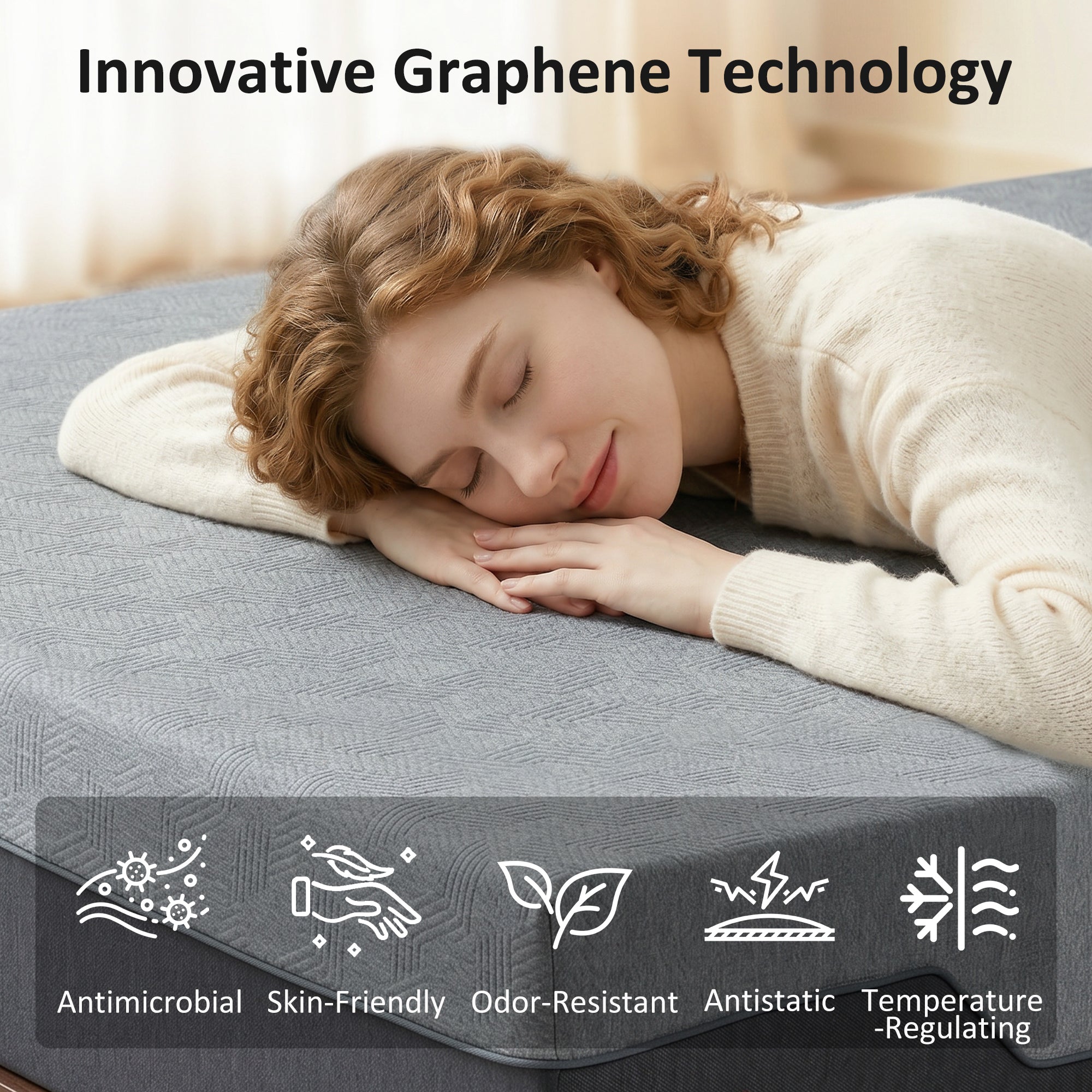 Queen Mattress, 12 Inch Memory Foam Mattress for Pressure Relief, Graphene Gel Cooling Copper Bed in a Box with Washable Cover, Fiberglass Free, Made in USA, CertiPUR-US Certified, Medium Firm