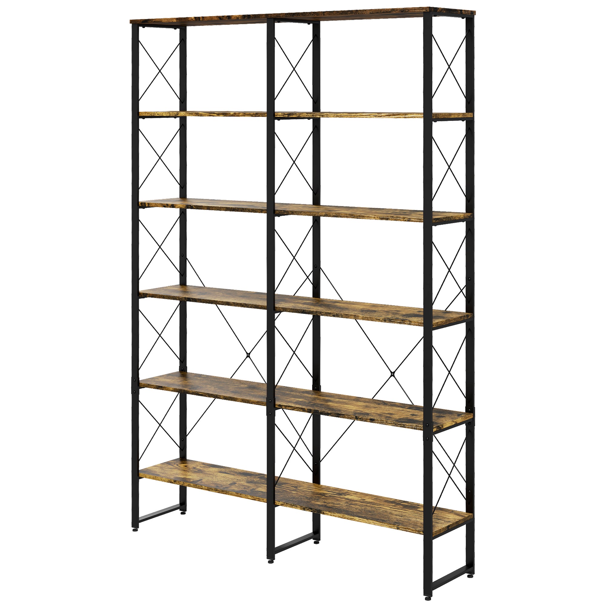 Book Shelf with Steel Frame 5 tier Bookcase for Living Room Home Office 53.25" x 11.75" x 76" Rustic Brown