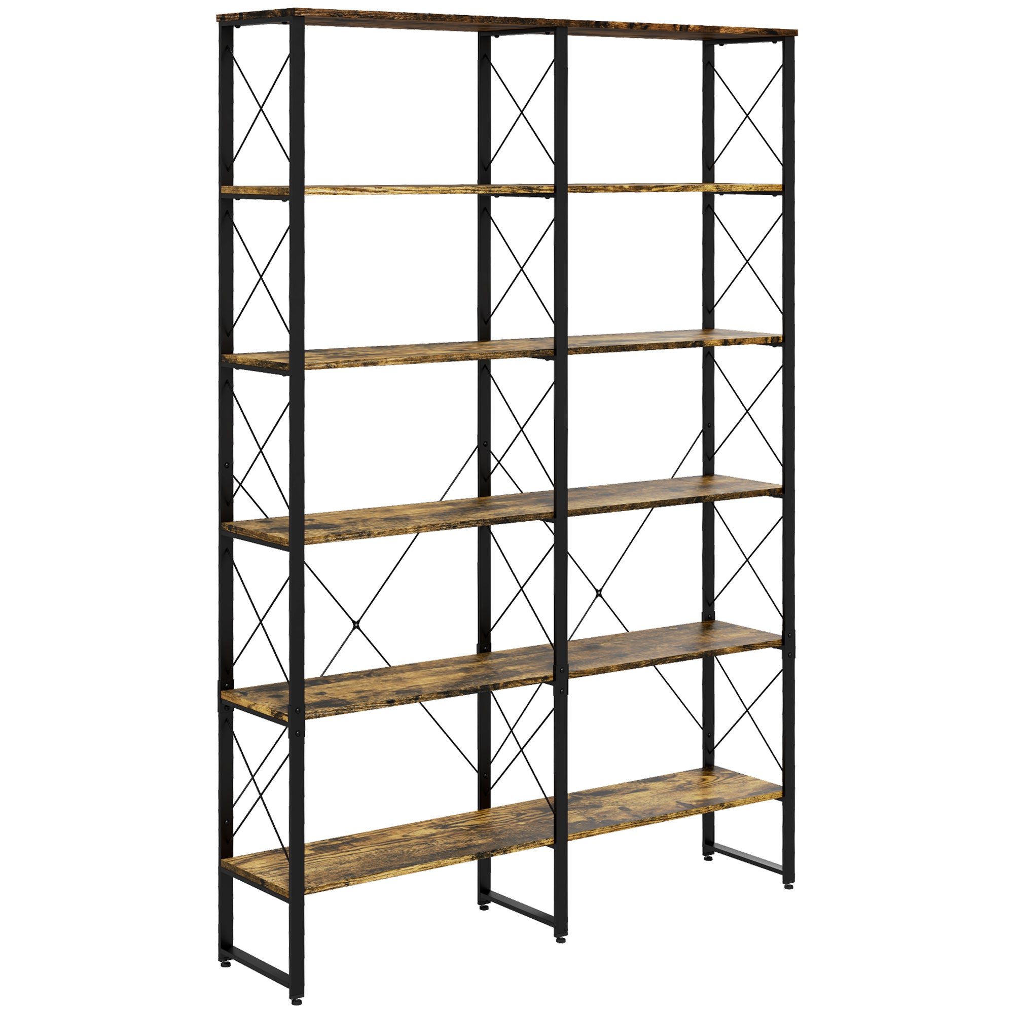 Book Shelf with Steel Frame 5 tier Bookcase for Living Room Home Office 53.25" x 11.75" x 76" Rustic Brown