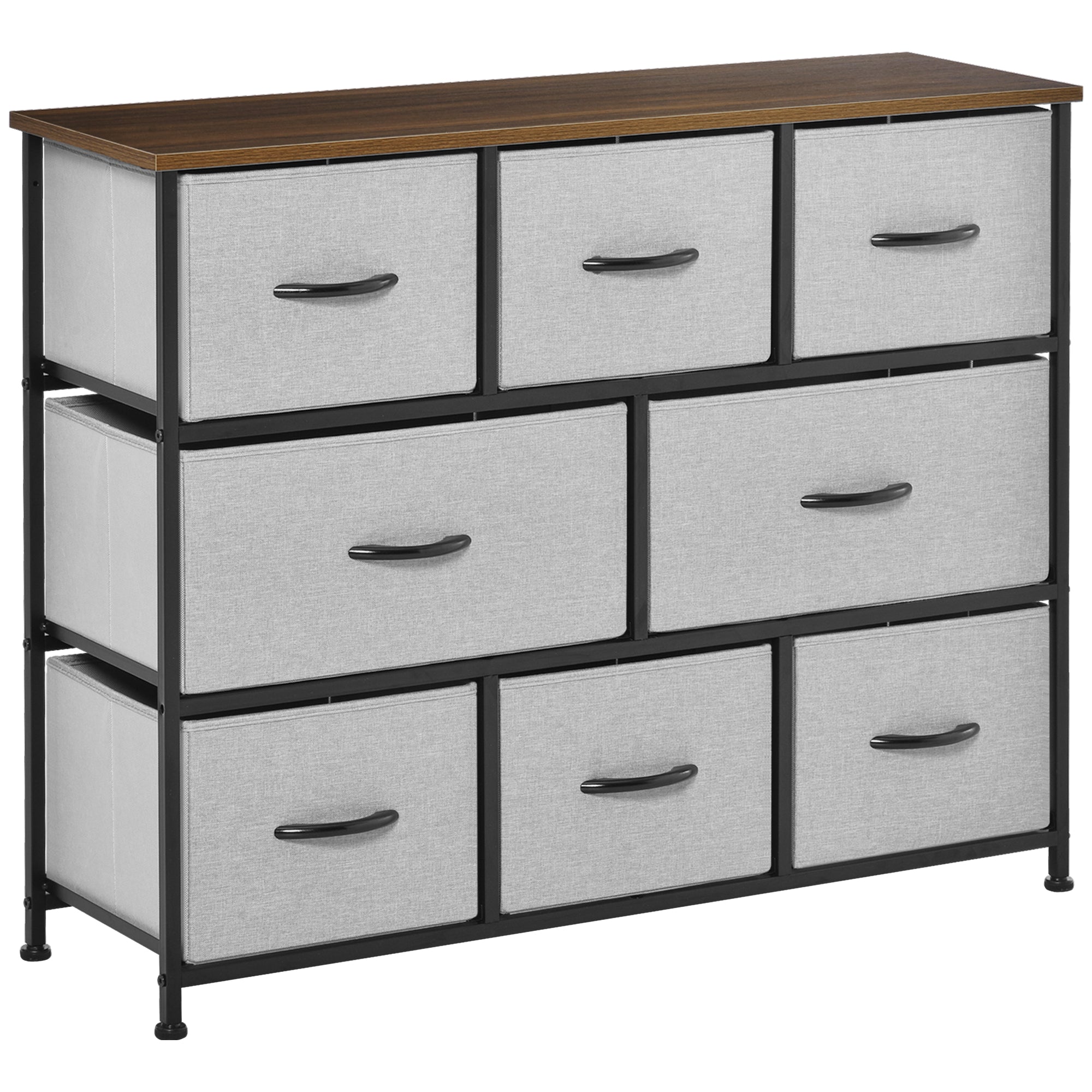 Dresser for Bedroom with 8 Drawers, 3-Tier Fabric Chest of Drawers, Tall Dresser Storage Tower with Steel Frame and Wooden Top for Closets, Nursery Room, Grey
