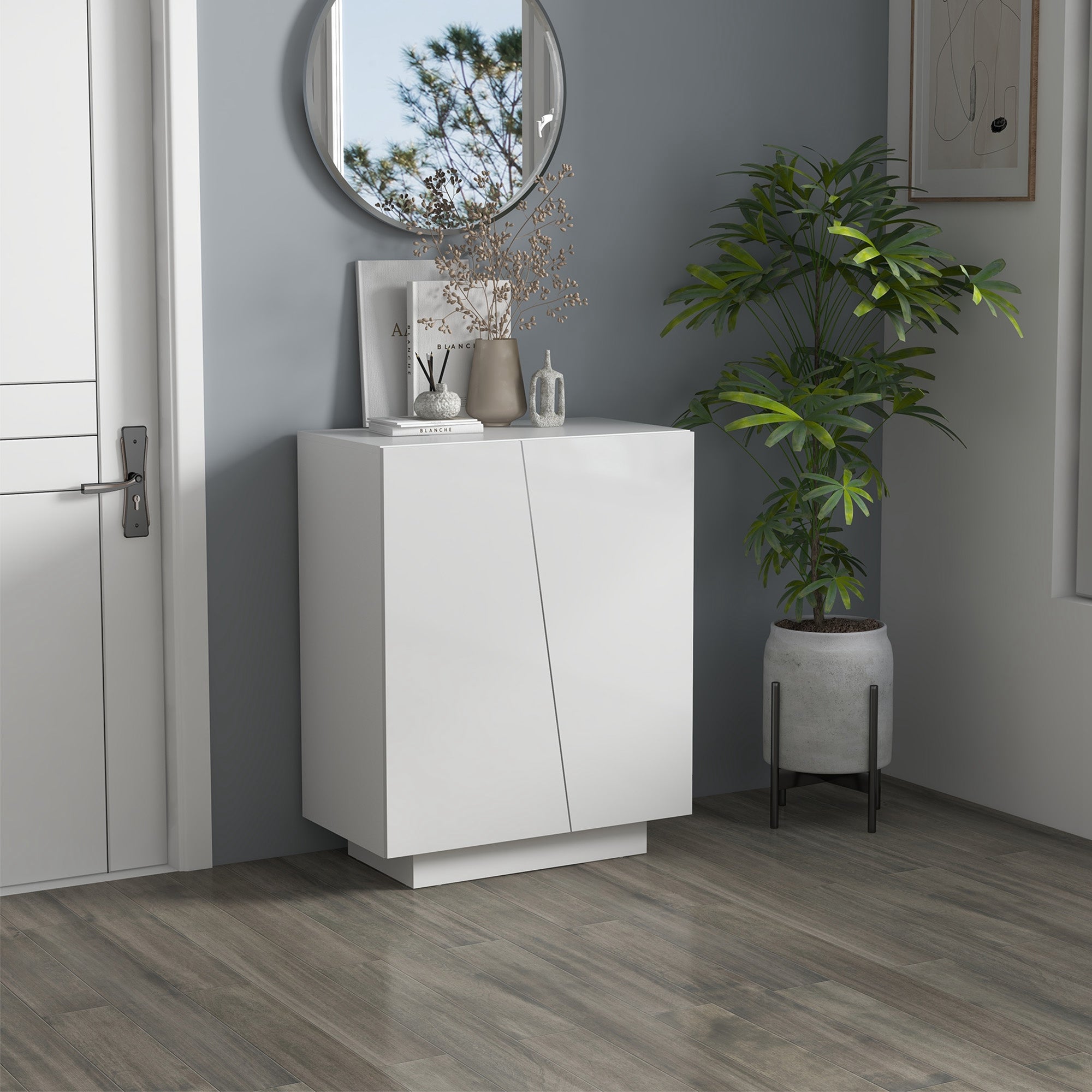 HOMCOM High Gloss Storage Cabinet, Freestanding Storage Cupboard with Adjustable Shelves for Living Room, Bedroom, Hallway, White