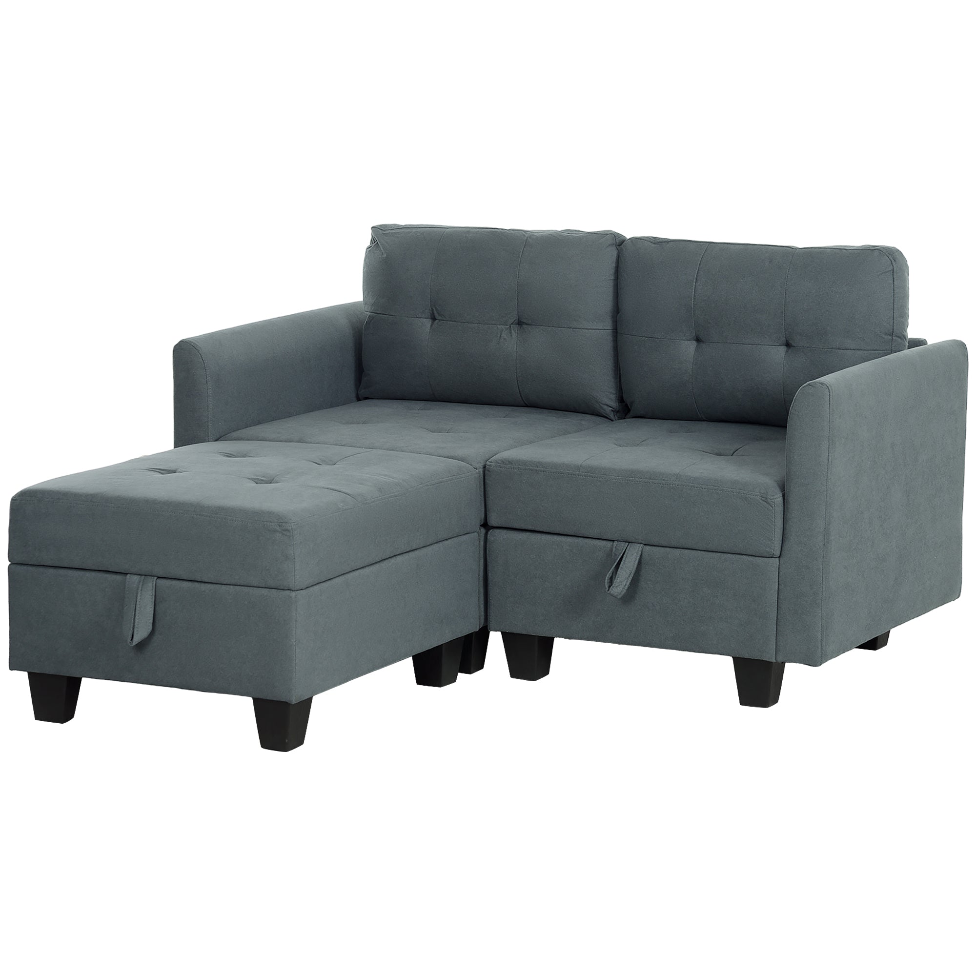 HOMCOM Convertible Modular Sectional Sofa with Storage, Tufted 2 Seater Sofa Set, L Shaped Sofa Couch with Ottoman, Wood Frame for Living Room, Dark Grey