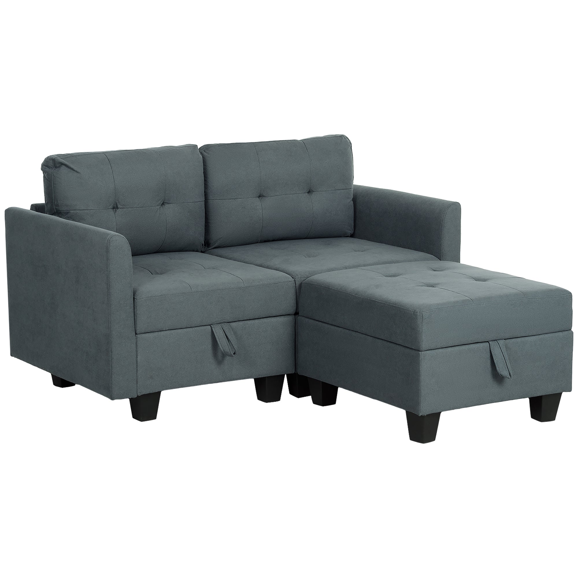 HOMCOM Convertible Modular Sectional Sofa with Storage, Tufted 2 Seater Sofa Set, L Shaped Sofa Couch with Ottoman, Wood Frame for Living Room, Dark Grey