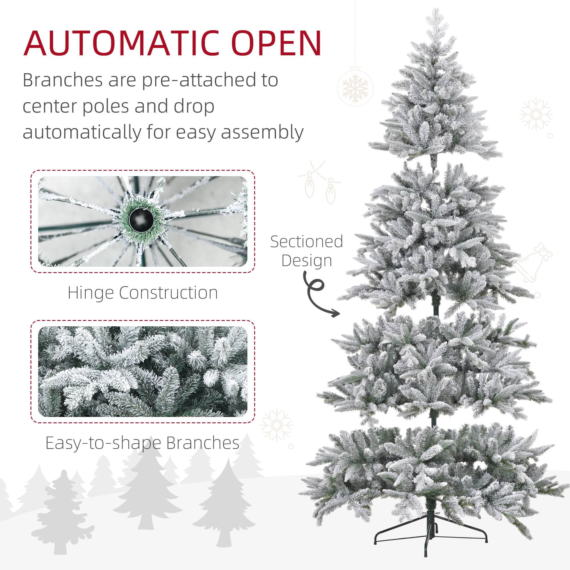 8 Foot Snow Flocked Artificial Christmas Tree, Easy Assembly