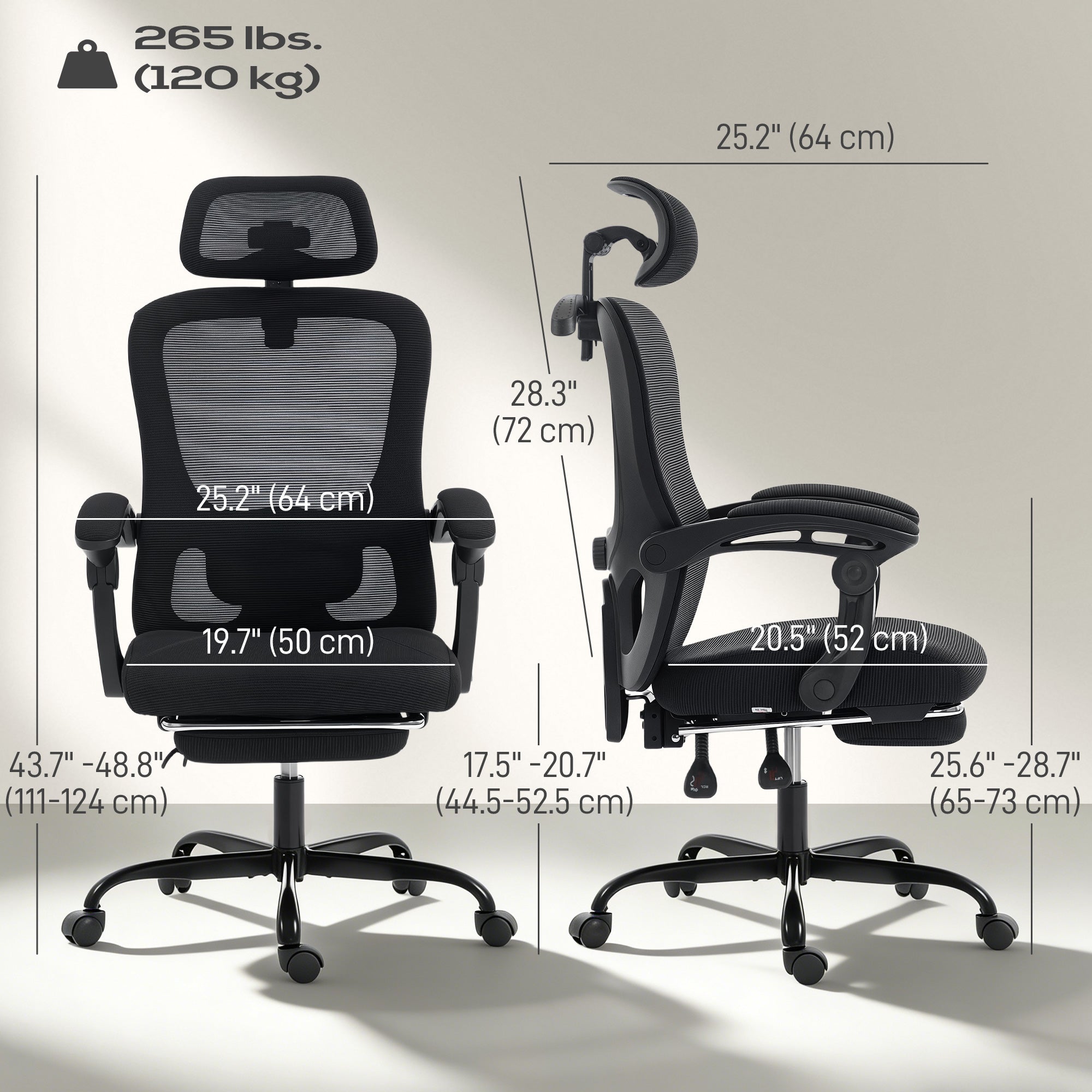 Ergonomic Office Chair, Mesh Computer Desk Chair with Adjustable Headrest, Lumbar Support, High Back, Reclining Function, Retractable Footrest, Black