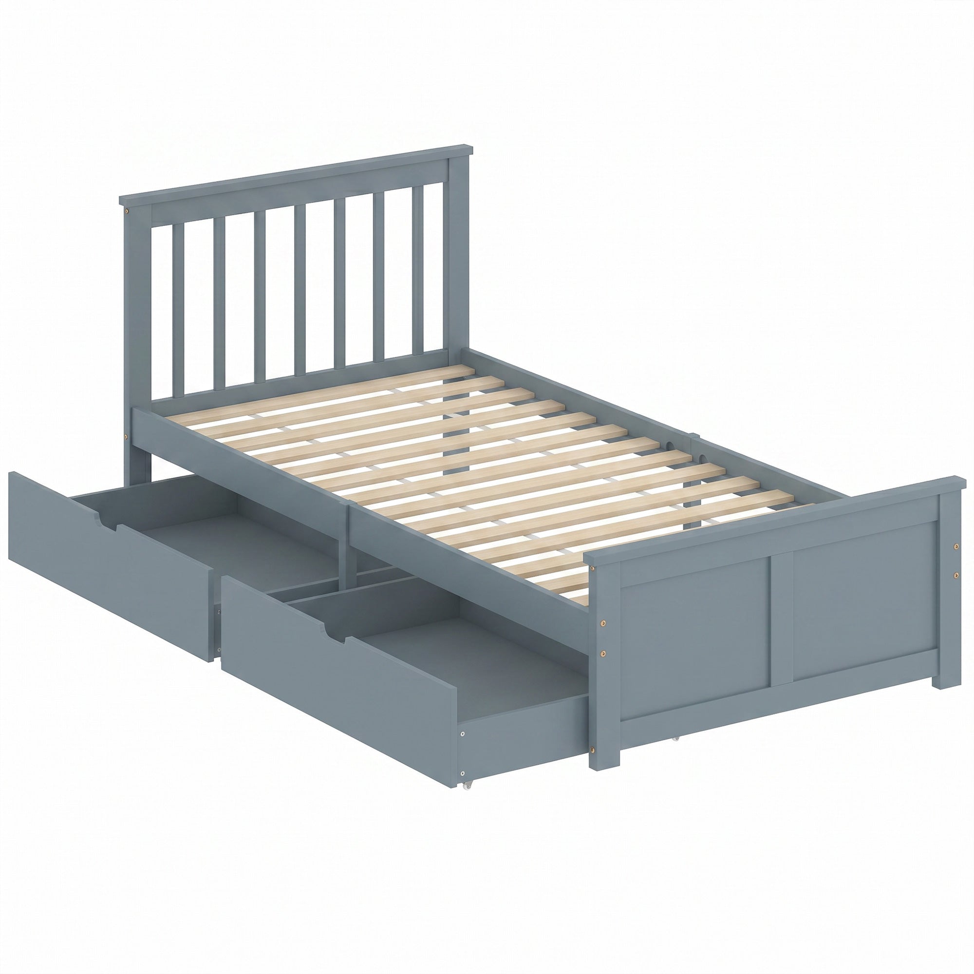 3ft Single Solid Wooden Bed Frame, Pine Storage Bed with Drawers, Headboard, Wood Slat Support, No Box Spring Needed, Easy Assembly, 90 x 190 cm, Grey