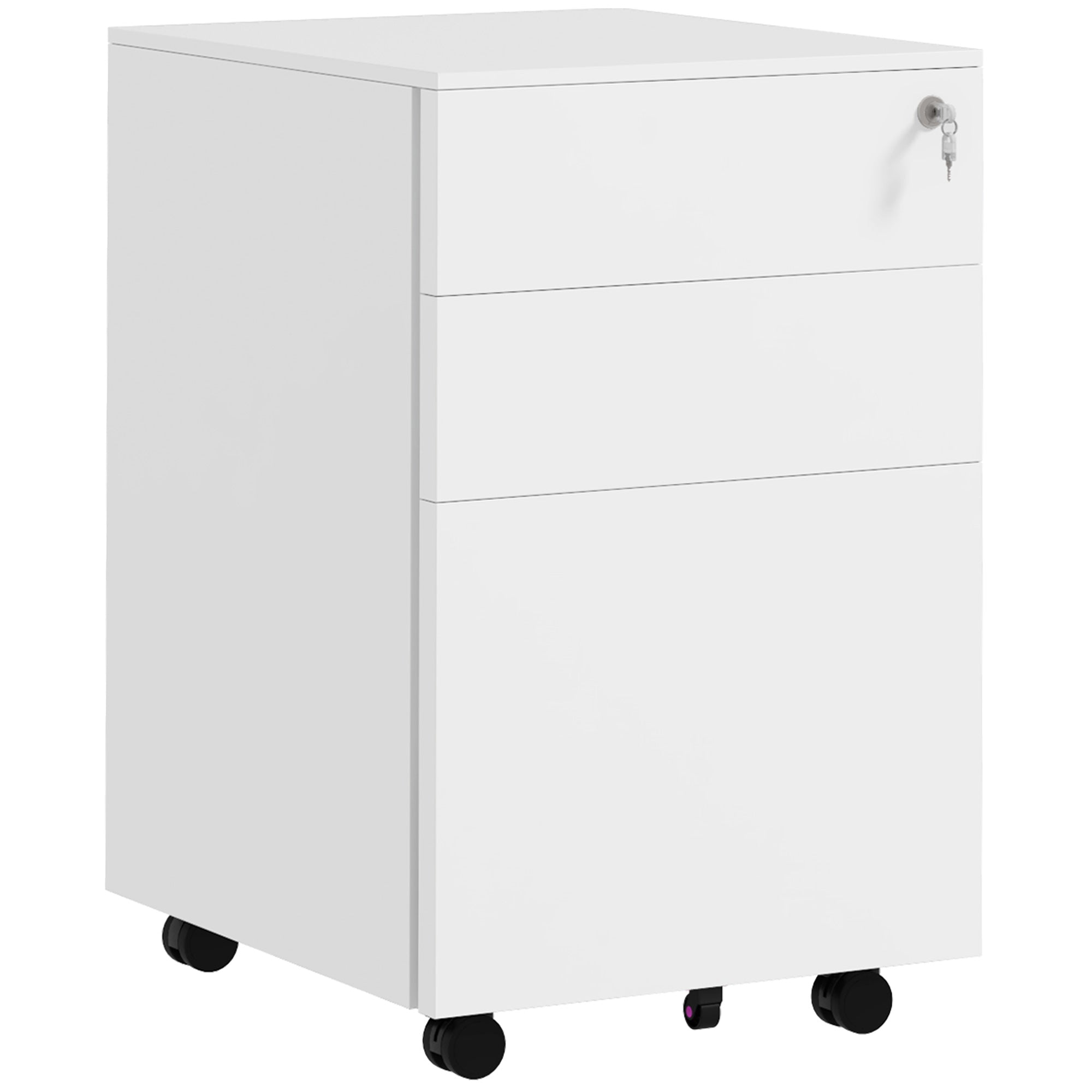 Vinsetto Vertical Steel Filing Cabinet on Wheels, 3-Drawer Lockable File Cabinet with Adjustable Hanging Bar for A4, Legal and Letter Size, White