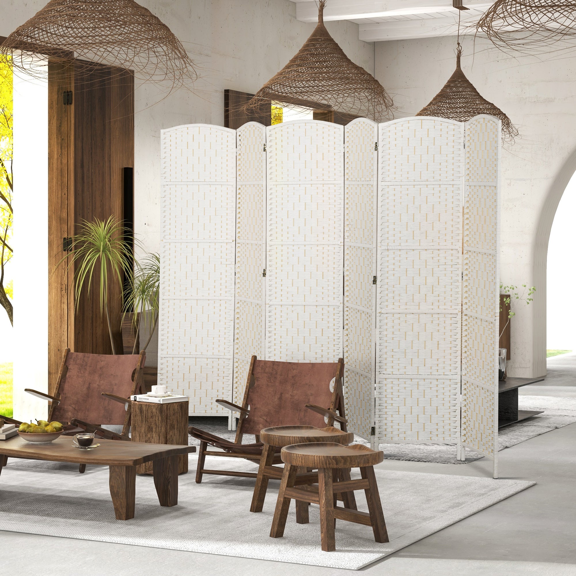 6 Panels Room Divider, 6 Ft Tall Indoor Portable Folding Privacy Screens, Hand-Woven Double Hinged Freestanding Partition Wall Divider for Home Office, Natural