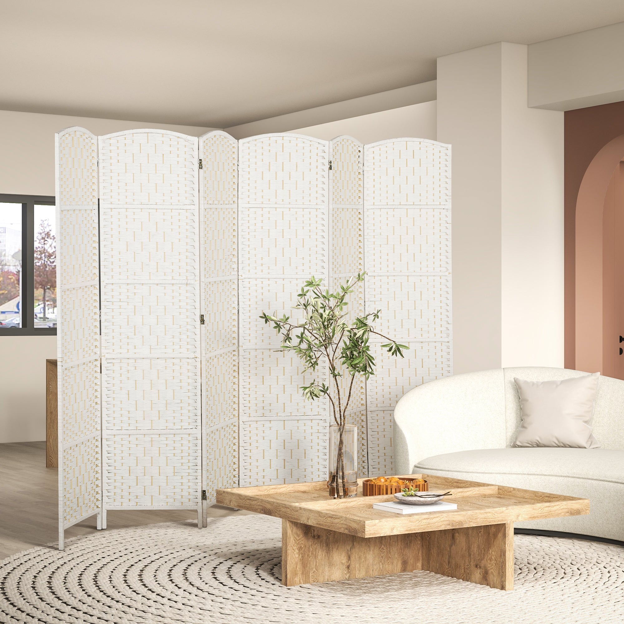 6 Panels Room Divider, 6 Ft Tall Indoor Portable Folding Privacy Screens, Hand-Woven Double Hinged Freestanding Partition Wall Divider for Home Office, Natural